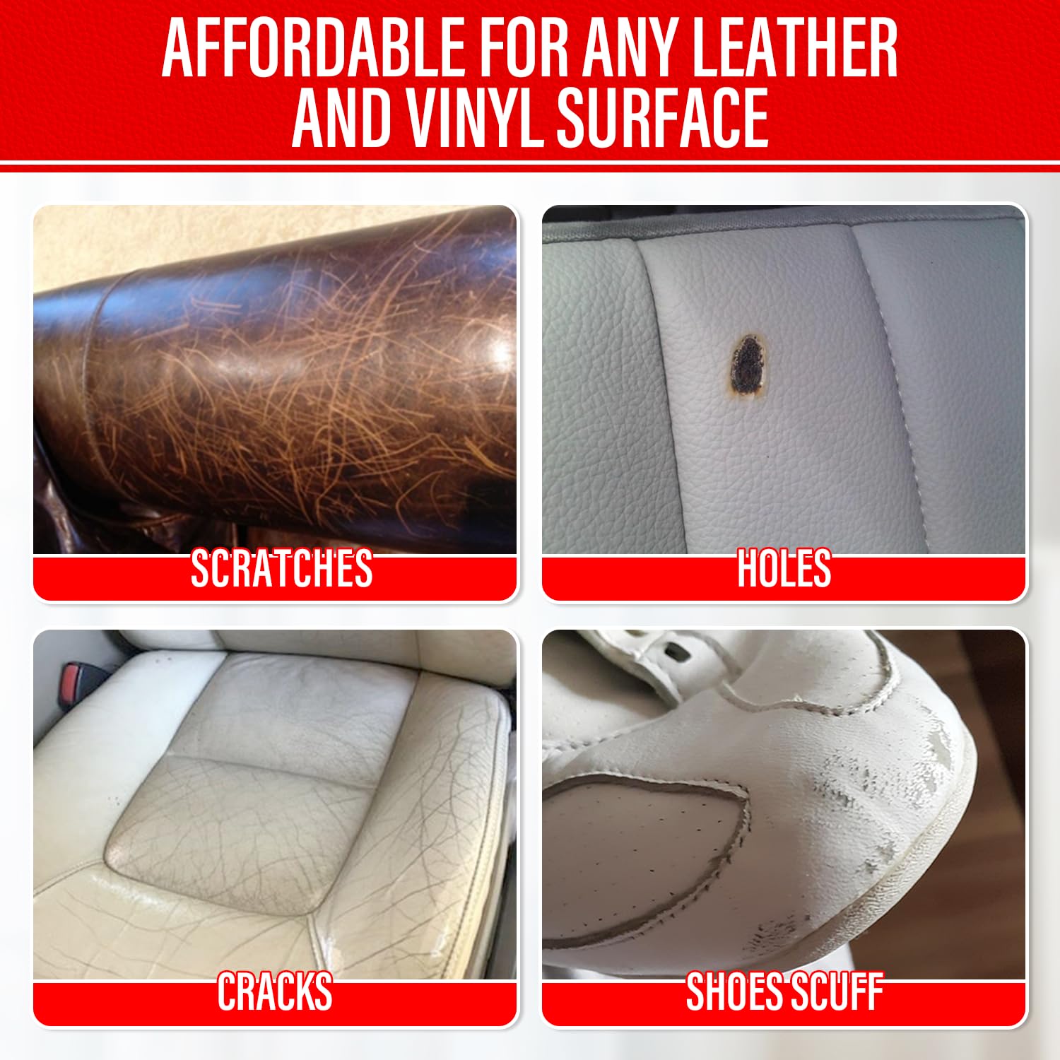 Paintable Leather Filler, Leather Filler Repair Kit for Tears, Holes, Cracks, Scratches, with Easy Step-by-Step Guide, Leather S