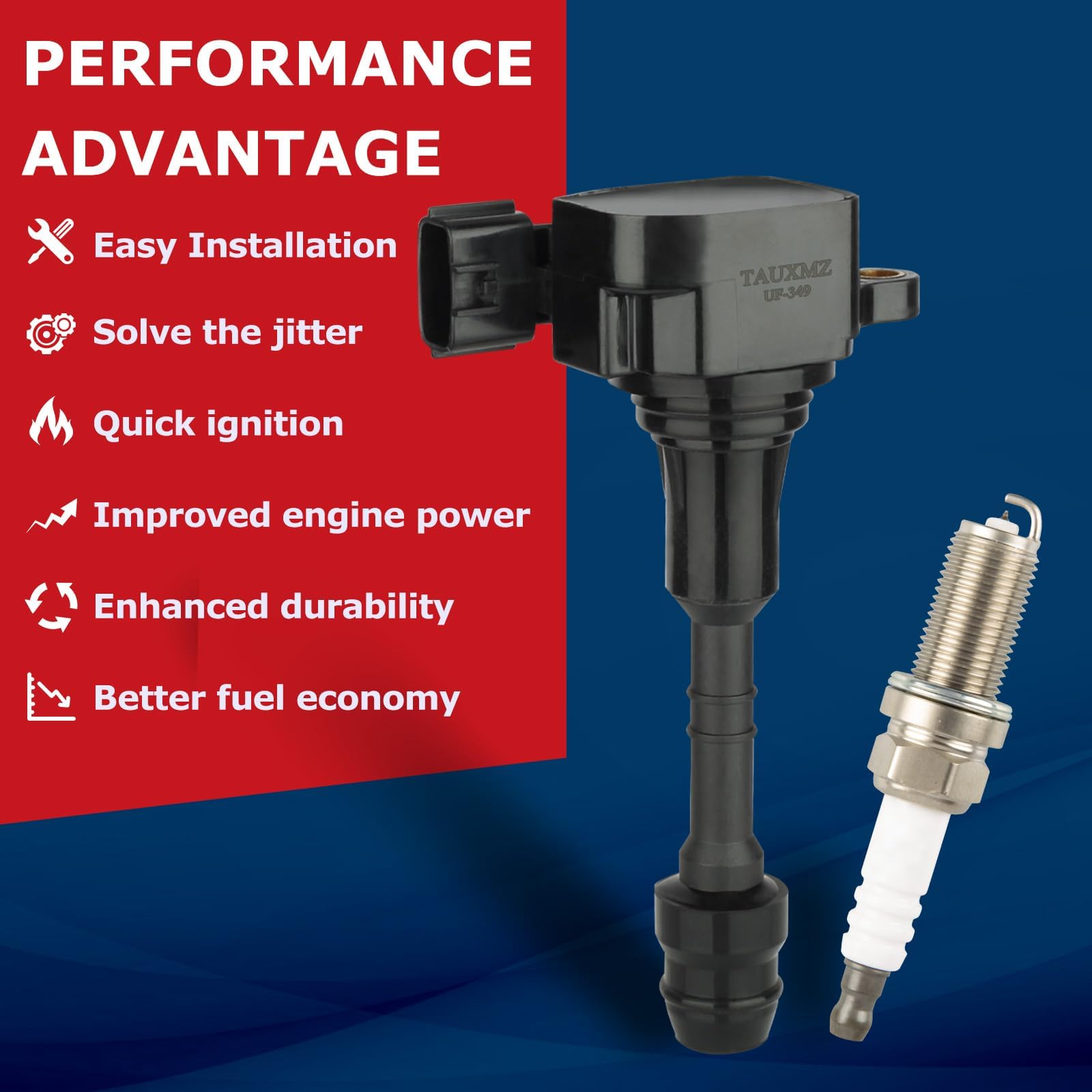 Ignition Coil Pack UF349 and Iridium Spark Plugs 6376 Replacement for Nissan Quest Maxima Altima Frontier Murano Pathfinder Xter