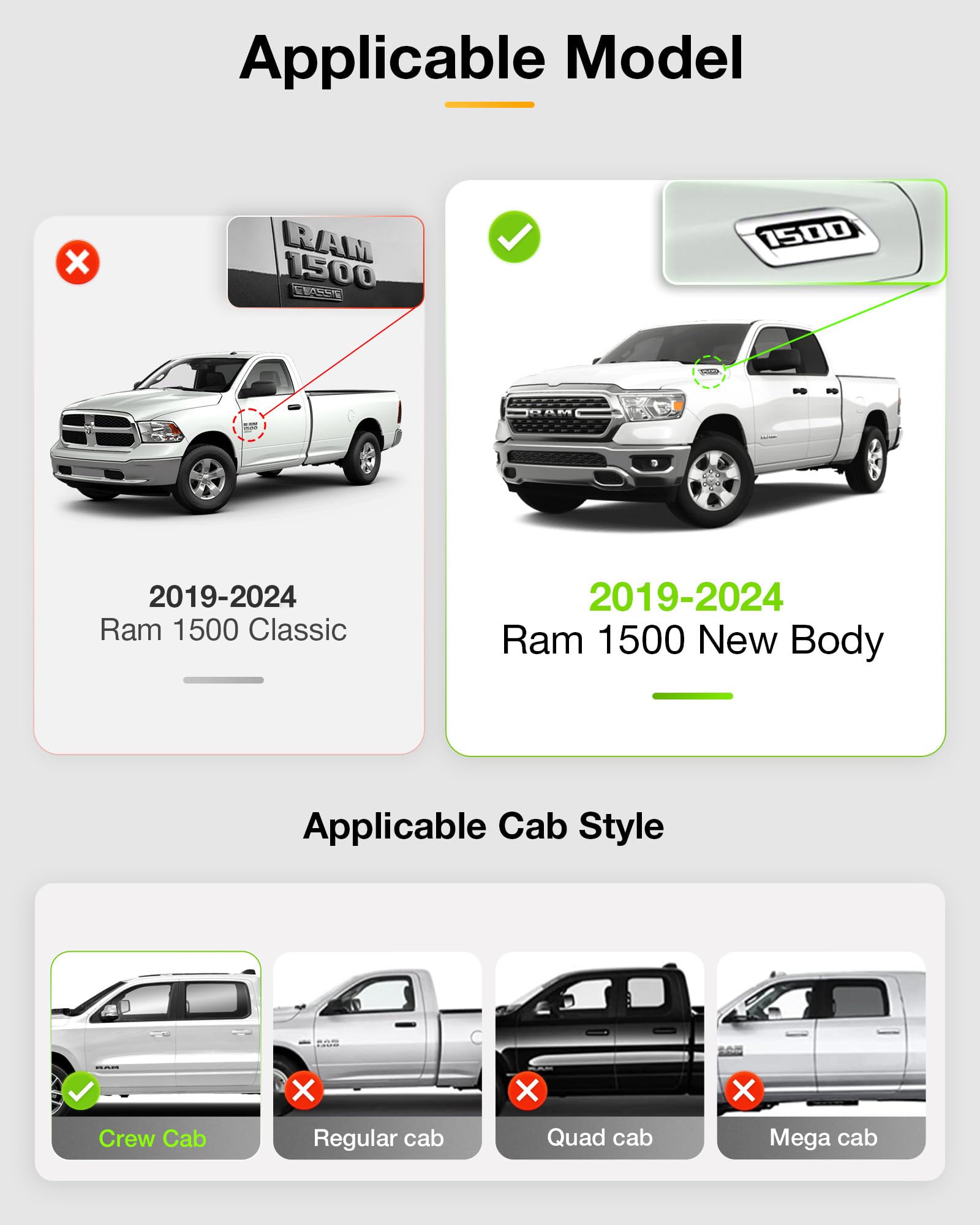 3W Floor Mats Fit For 2019-2024 Dodge Ram 1500 Crew Cab New Body (Not Classic Models) Without Storage, Tpe All Weather Custom Fi