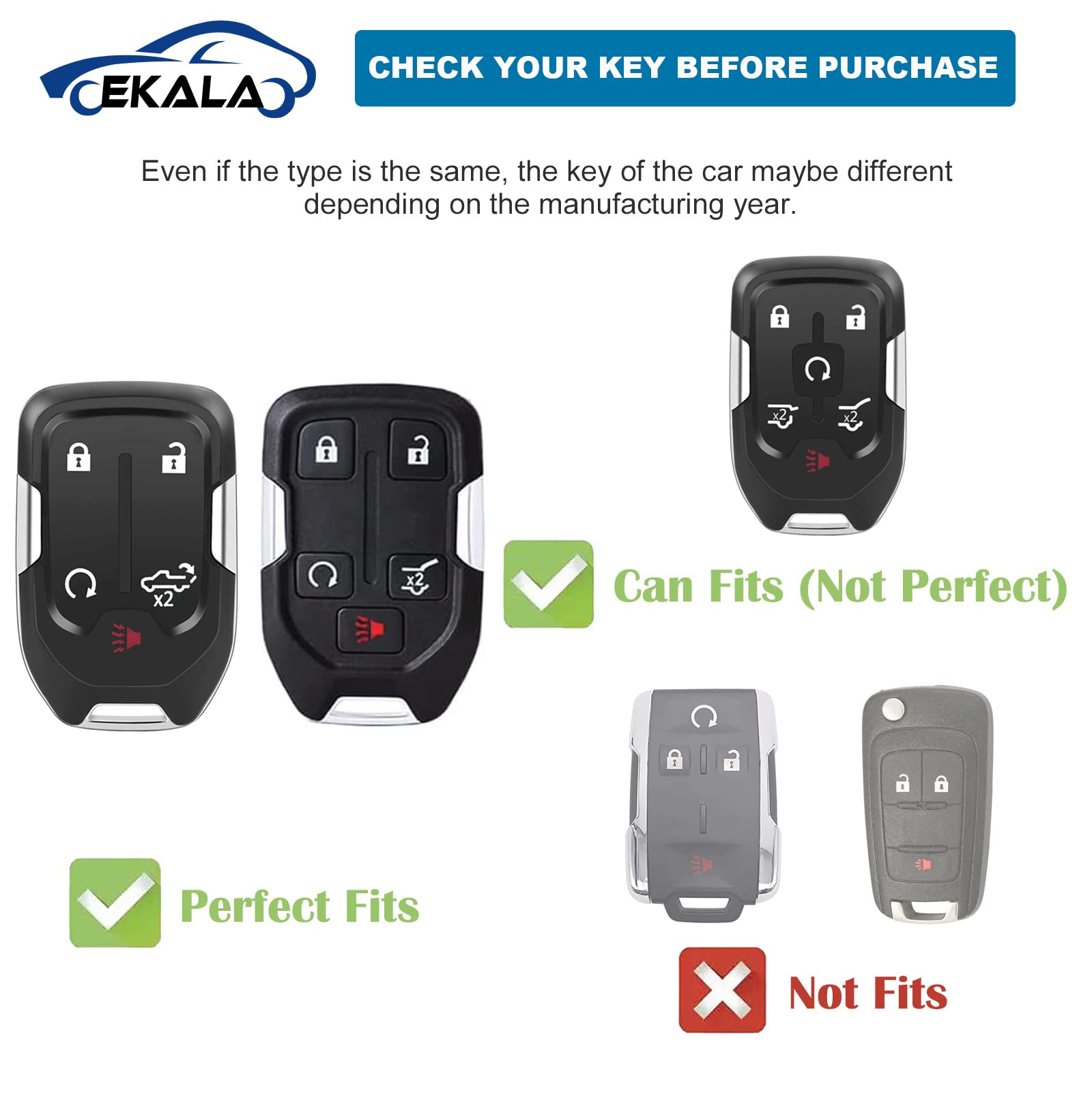 Ekala For Chevy Gmc Key Fob Cover With Keychain Lanyard, 5 Buttons Soft Tpu Keys Shells Compatible With 2019 2020 2021 2022 2023 Chevy Silverado Tahoe Suburban Gmc Sierra Acadia Terrain(Gmcc-5)
