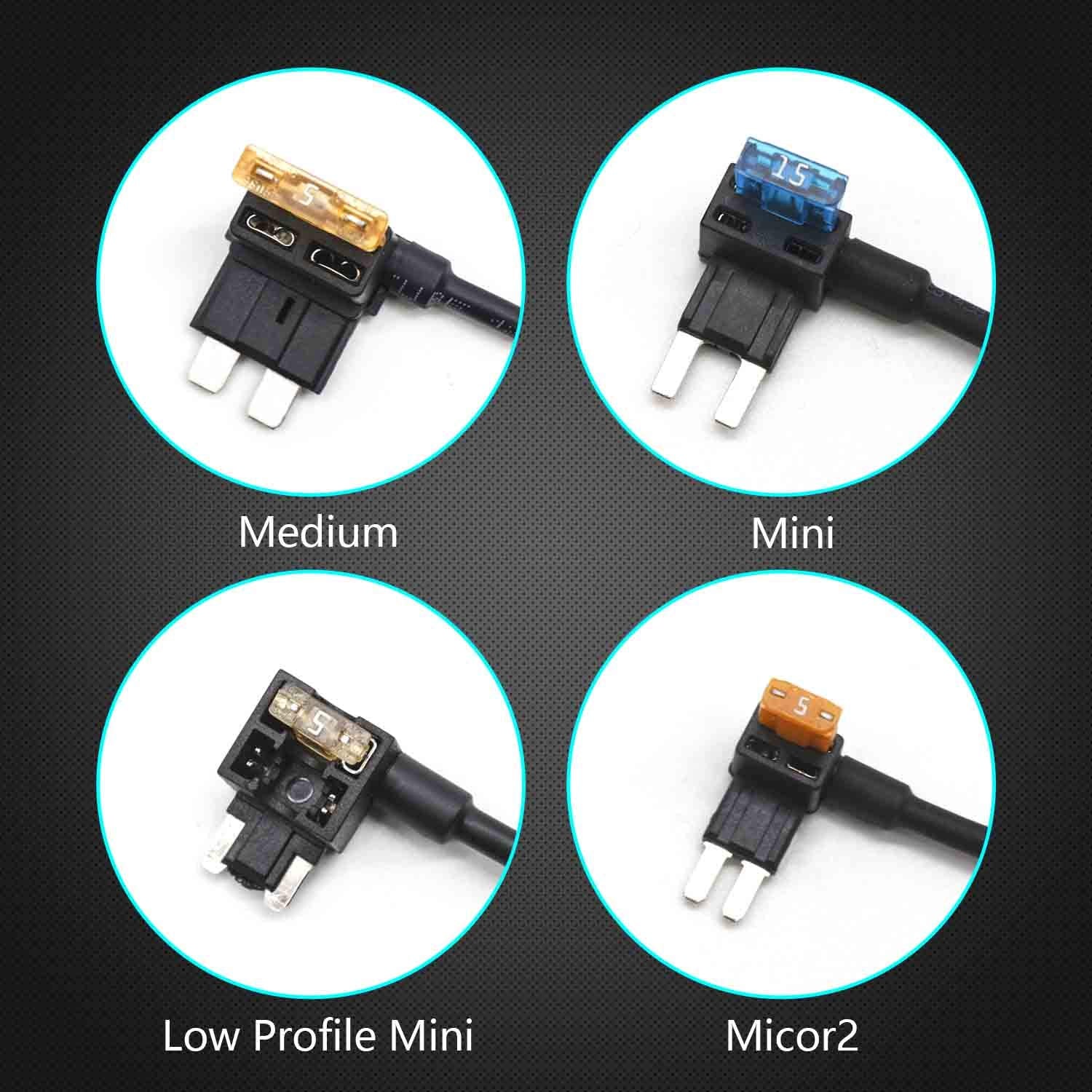 4 Types Add-A-Circuit Fuse Tap Adapter With Standard & Mini & Low Profile Mini & Micro2 Blade Fuse Holder For Cars Trucks Boats