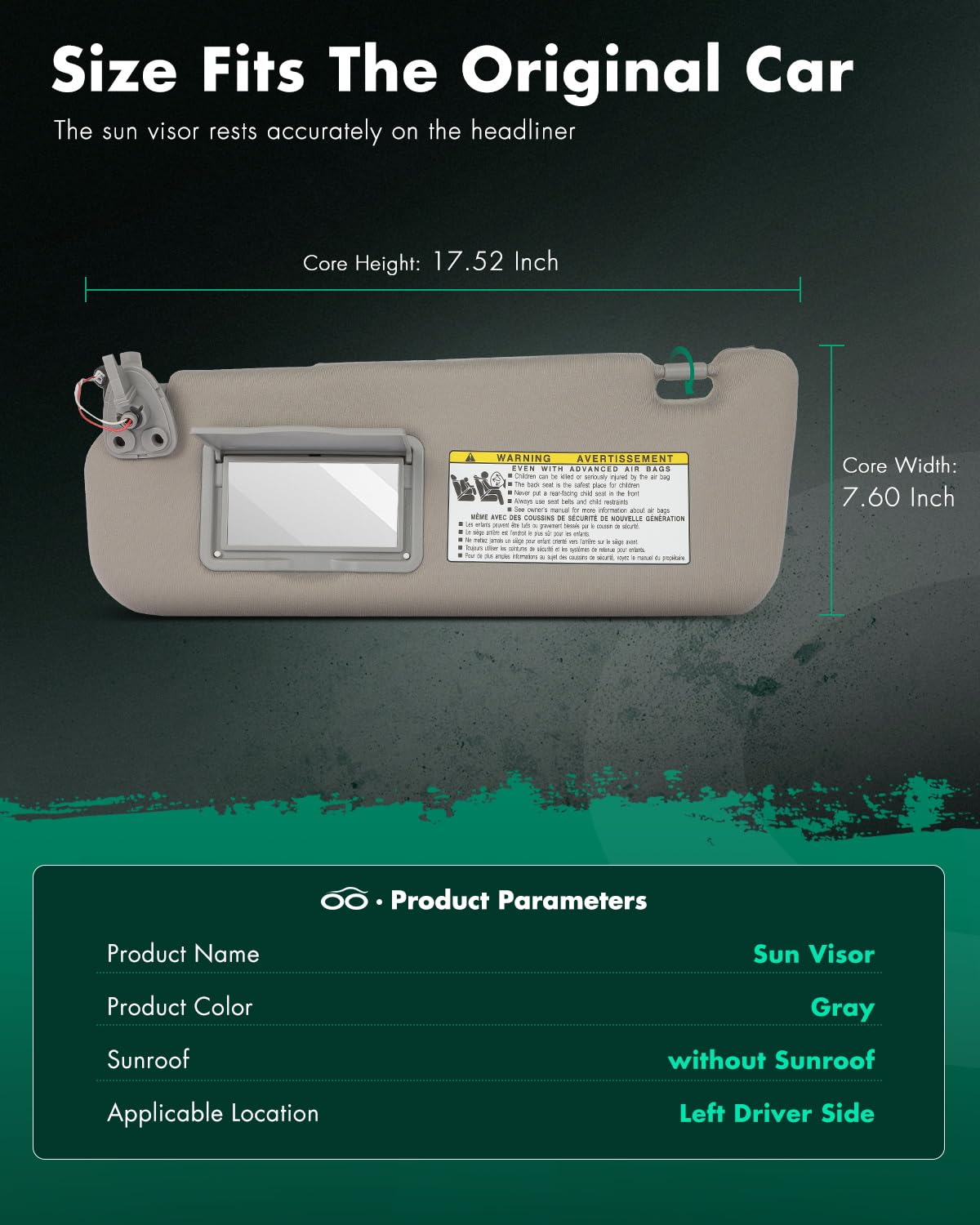 Scitoo Left Driver Side Sun Visor Assembly Without Sunroof Fit For 2006 2007 2008 For Hyundai Sonata Gray Car Sun Visor 85201-0A