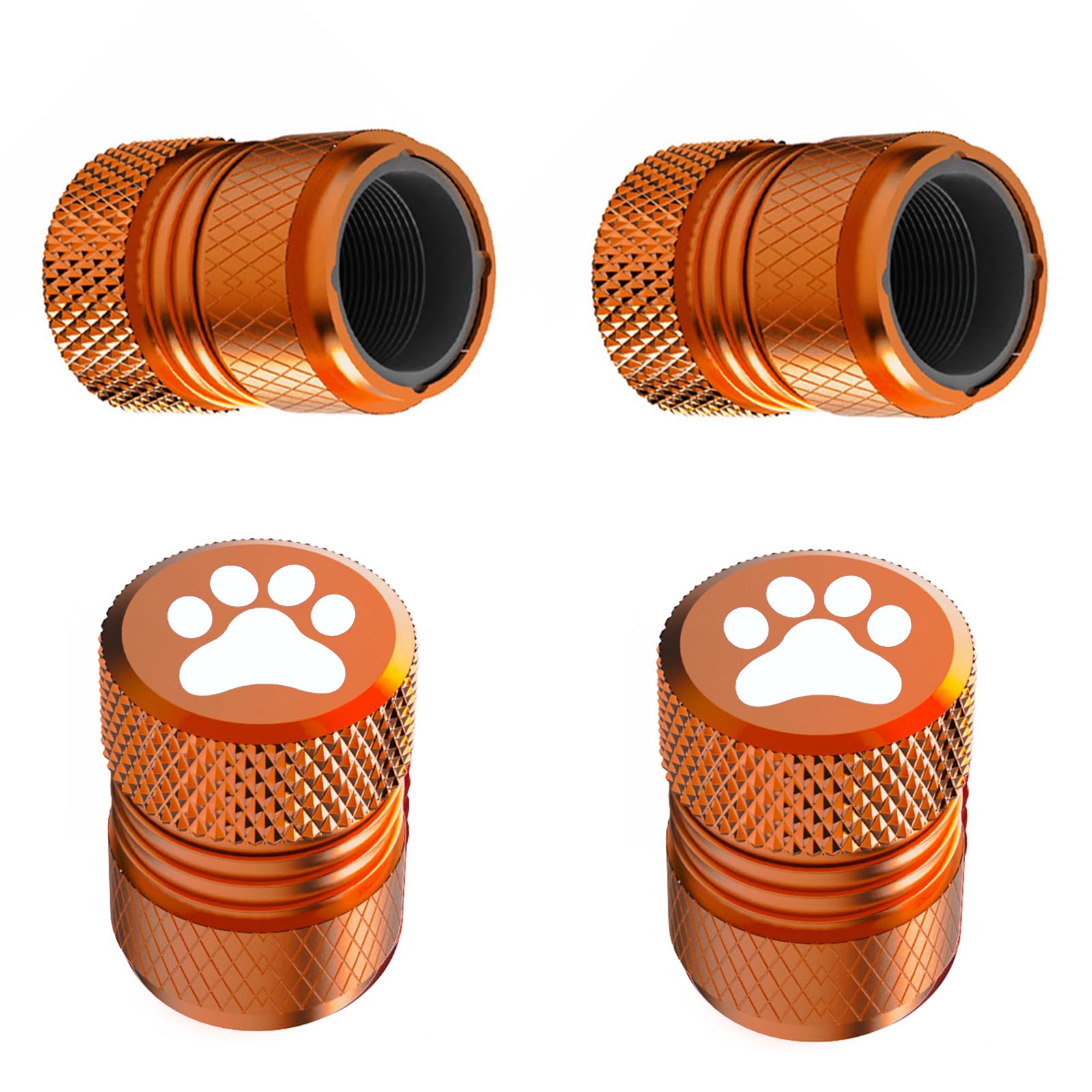 Tire Valve Stem Caps - 4 Pack Anti-Corrosion Premium Anodized Alloy Tyre Air Valve Caps Cat Dog Paw For Car Suv Bike Orange