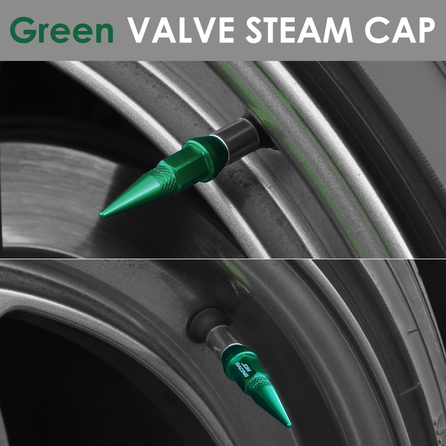 Auto Dynasty 45Mm Anodized Aluminum Valve Stem Caps, Spiked Head Design Car Accessories, Universal Fit For Most Vehicles, Green