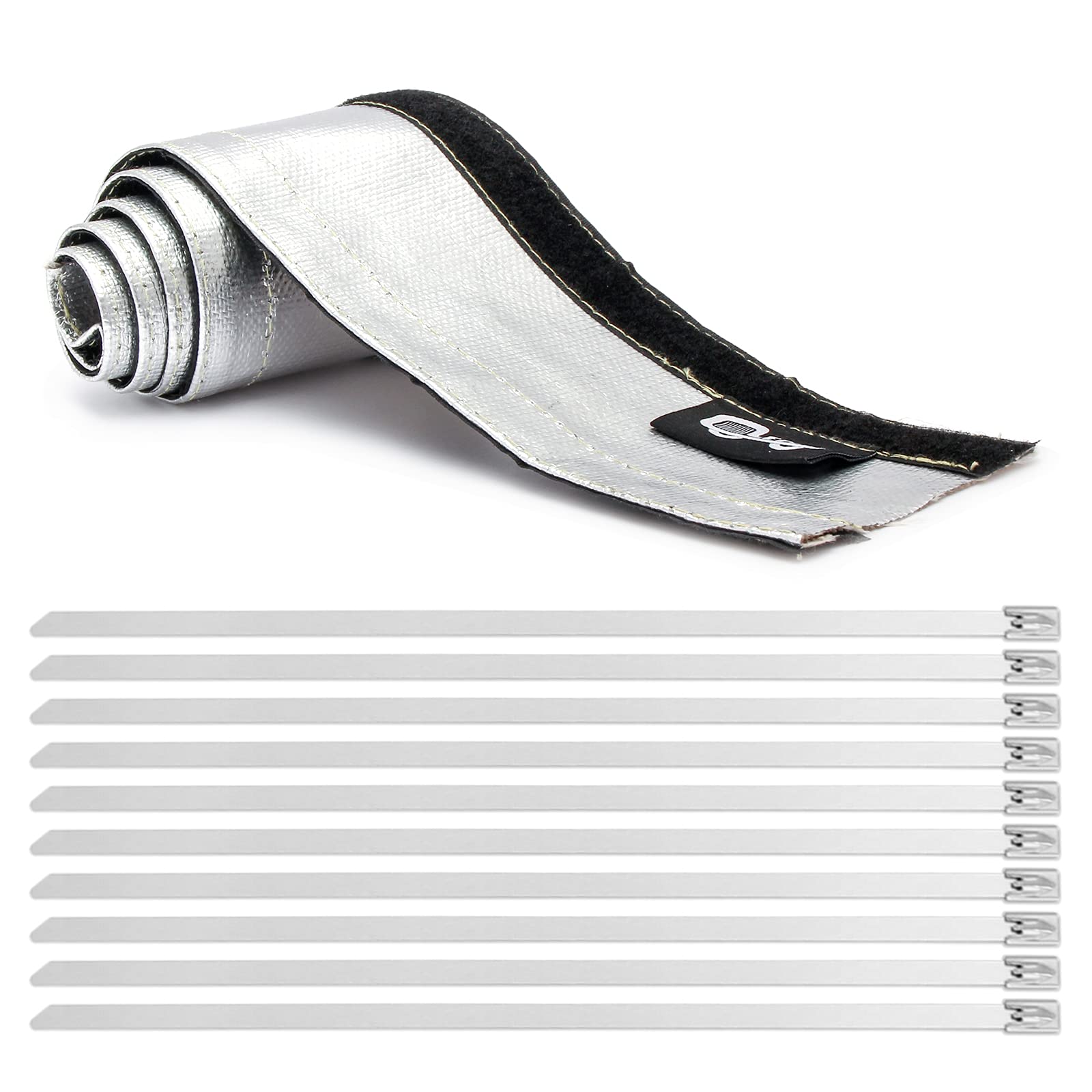 Heat Shroud Aluminized Sleeving Heat Shield Fuel Line Wire Heat Sleeve 3/4'' I.D. X 3Ft With 10 Pcs 7.8Inch Stainless Steel Cabl