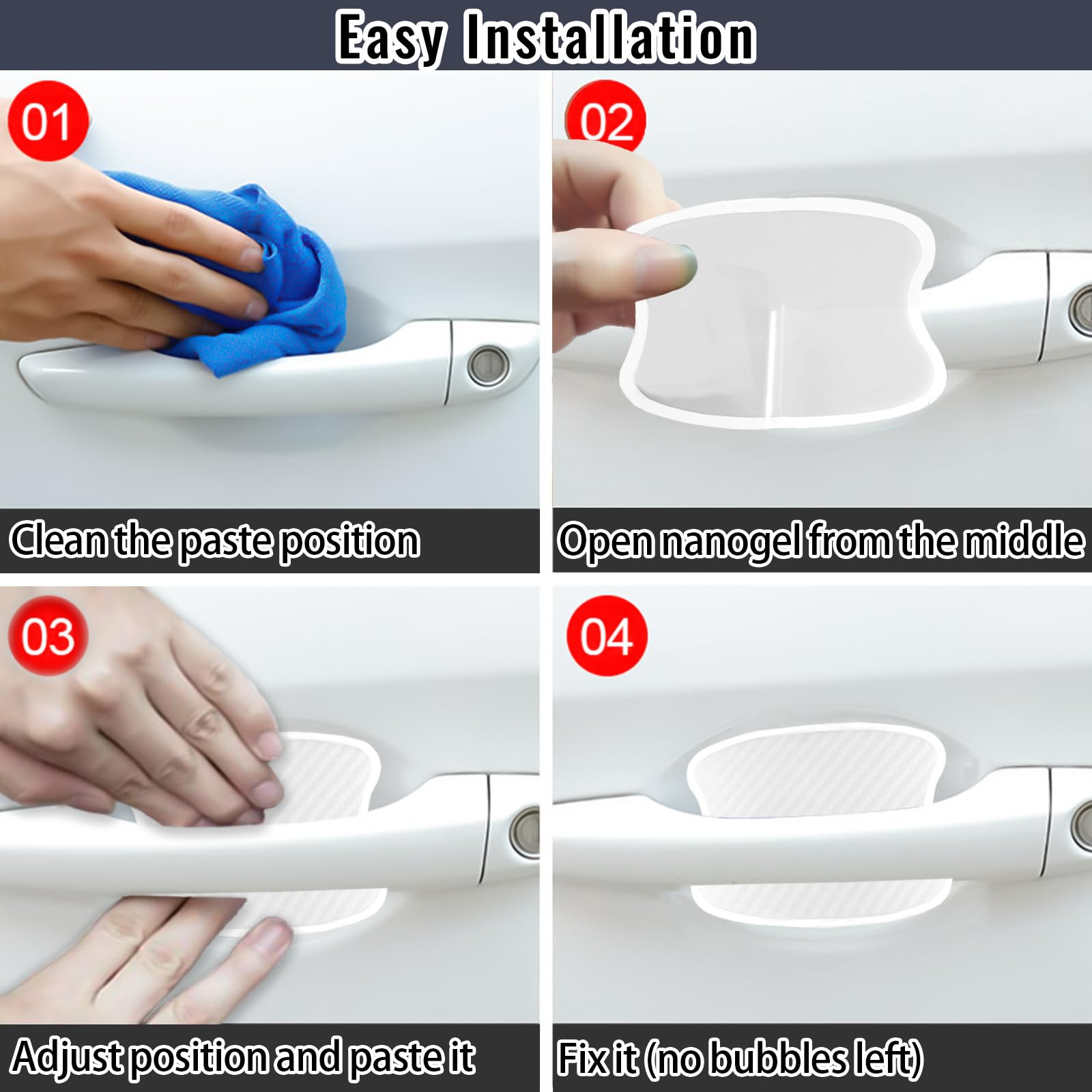 Worcas 4Pcs Universal 3D Carbon Fiber Car Door Handle Paint Scratch Protector Sticker Auto Door Handle Cups Protective Pad(L)