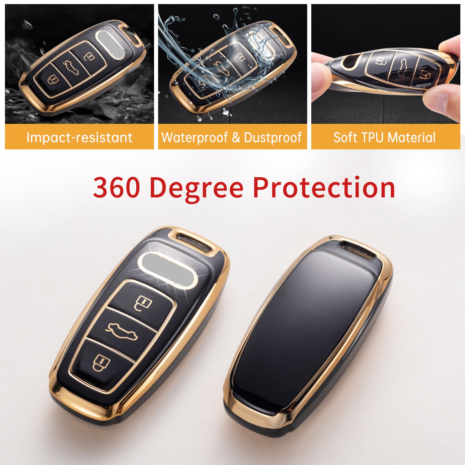 Gematay For Audi Key Fob Cover With Keychain Lanyard, Soft Tpu Key Fob Protector Shell Compatible With Audi A3 A6 A7 A8 E-Tron S