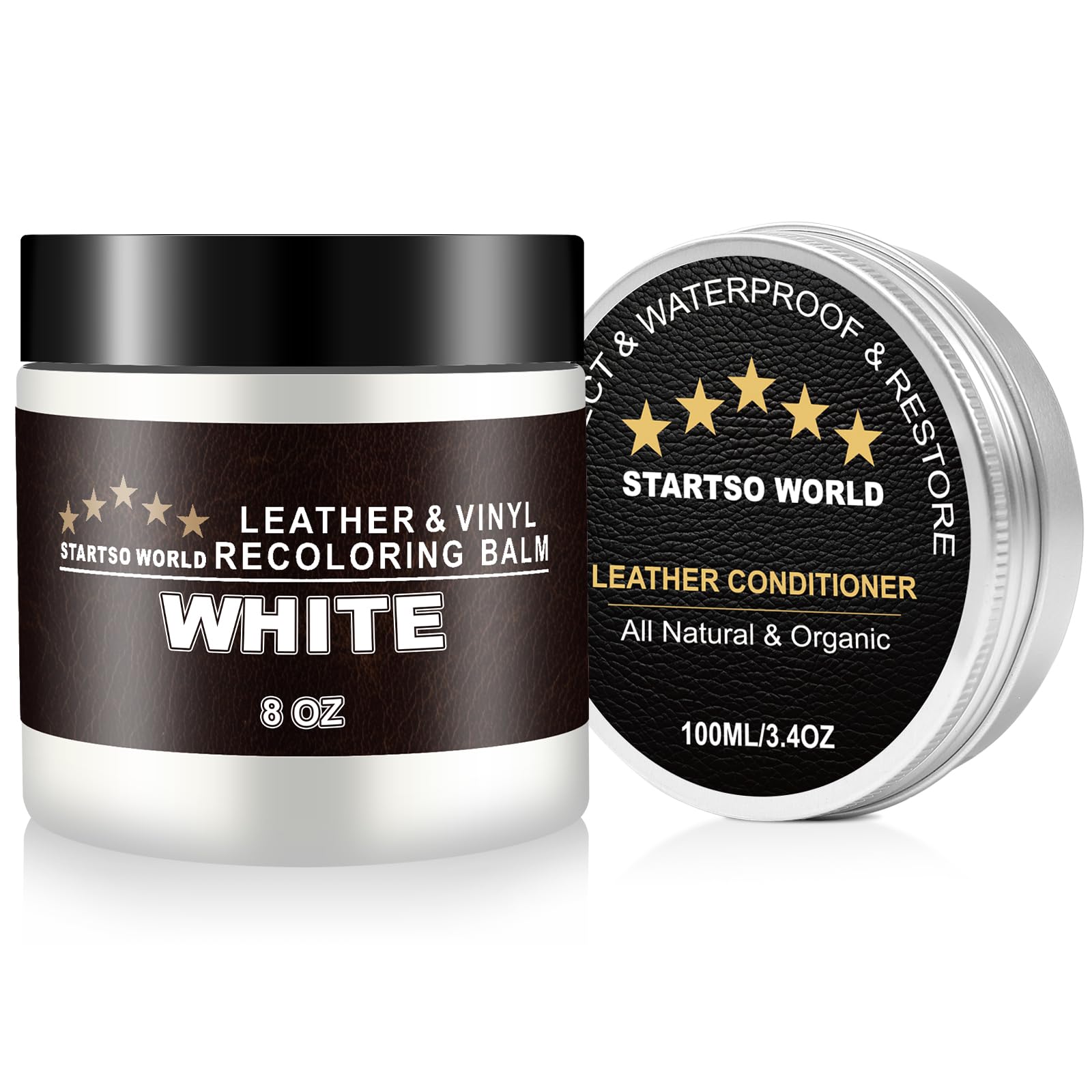 Startso World 200Ml Leather Recoloring Balm With 100Ml Leather Conditioner, White Leather Repair Kit For Furniture, Leather Dye,