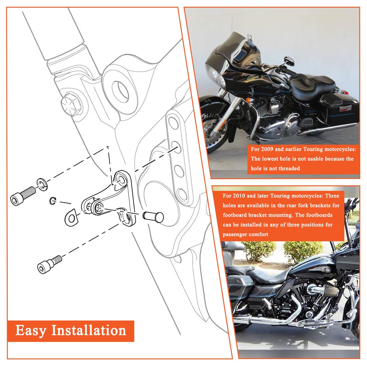 Fovplue Passenger Mini Footboard, Passenger Footpegs W/Mount Kit For Harley Touring 1993-2024 Cvo Electra Glide Road Glide Road King Street Glide Ultra Classic Ultra Limited Revival Flh,Gloss Black#1