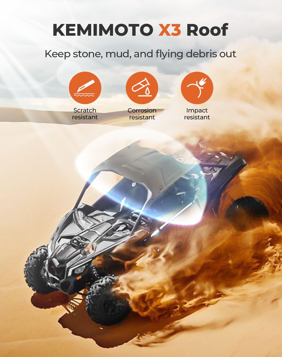 KEMIMOTO X3 Roof Top, 2-Piece Combination Compatible with Can Am Maverick X3 All 2-door Models 2024-2025 Sun Visor Plastic Hard