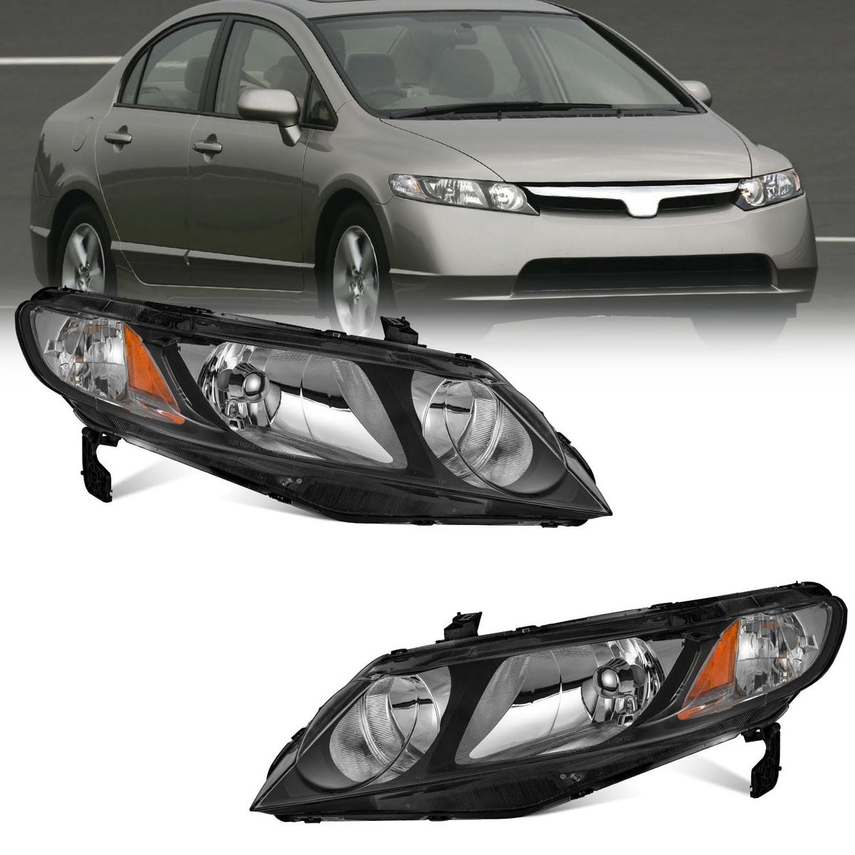 WEELMOTO For 2006-2011 Honda Civic 4-Door Headlights Assembly Replacement For 2006 2007 2008 2009 2010 2011 Honda Civic 4-Door H