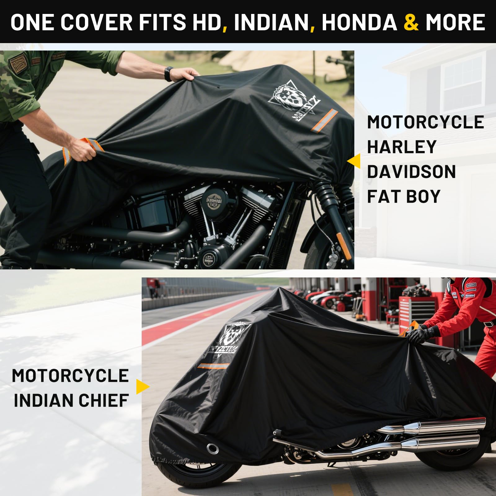 Xyzctem Motorcycle Cover Waterproof Outdoor All Season Protection Motorcycle Storage Night Reflective Handles With Lock-Holes St