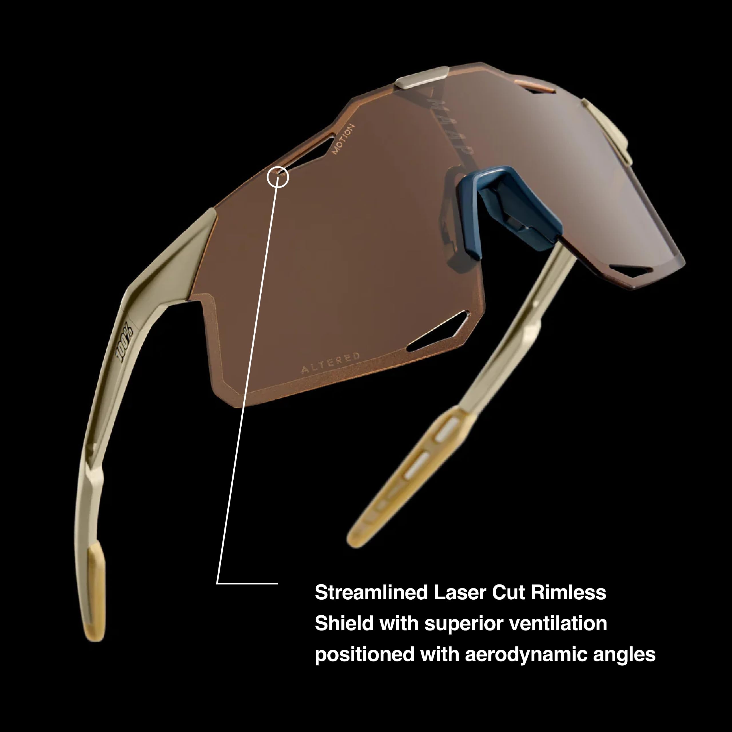 100% Hypercraft Sport Performance Frameless Sunglasses (Matte Black - Soft Gold Mirror Lens)