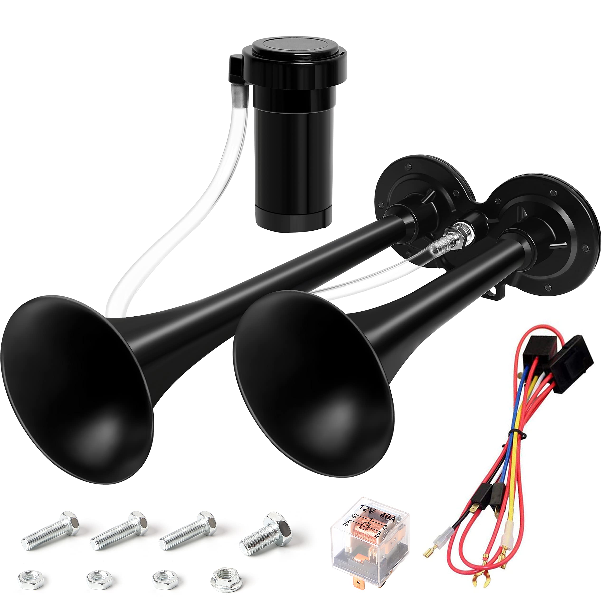 12V Air Horn Kit, Super Loud Train Horn for Truck, Air Horn Dual Truck Horn with Compressor for 12V Vehicles Trucks Pickup Train