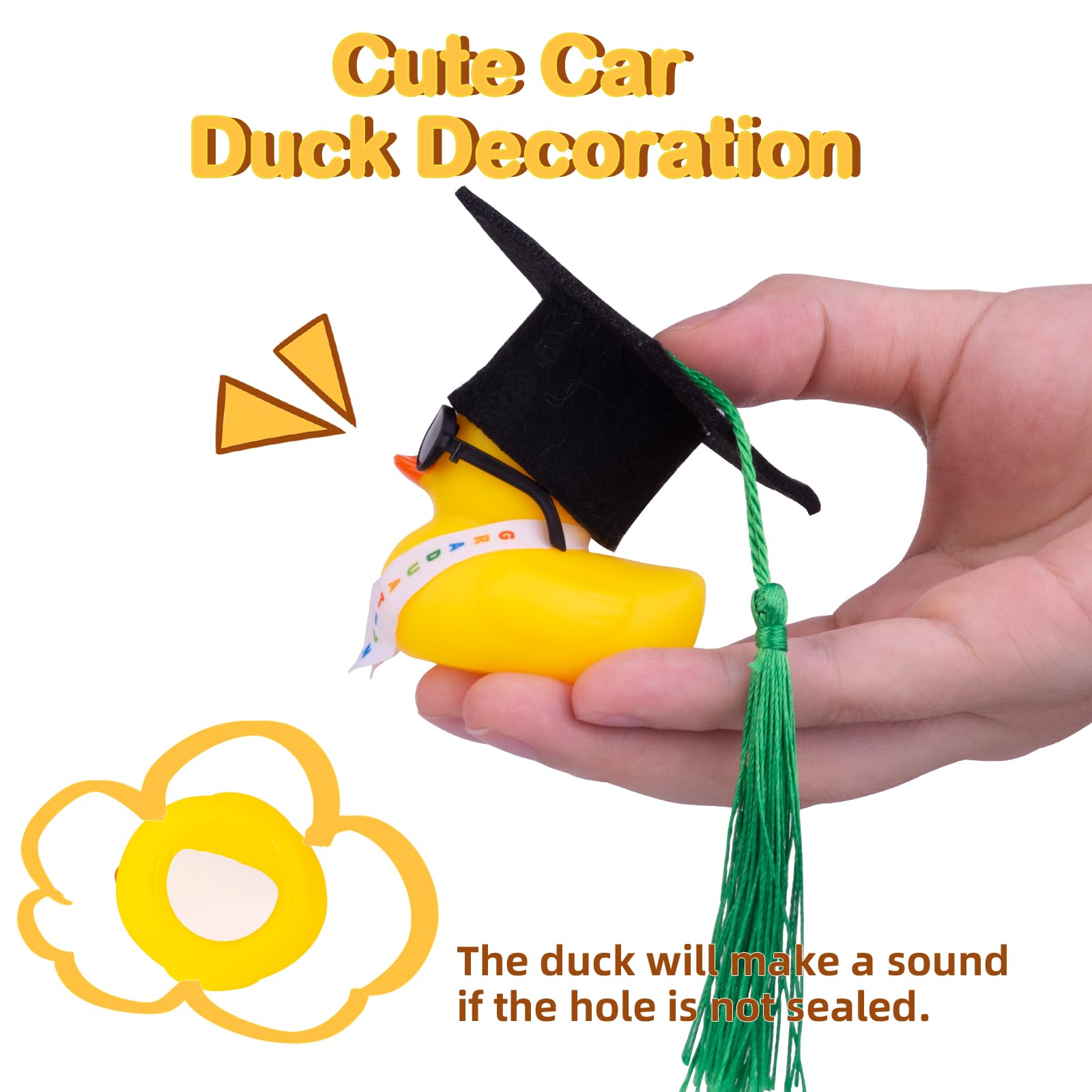 CoFuBcad Graduation Duck Car Ornament, Rubber Duck Car Dashboard Decor with Mini Graduation Hat Sash Sunglasses