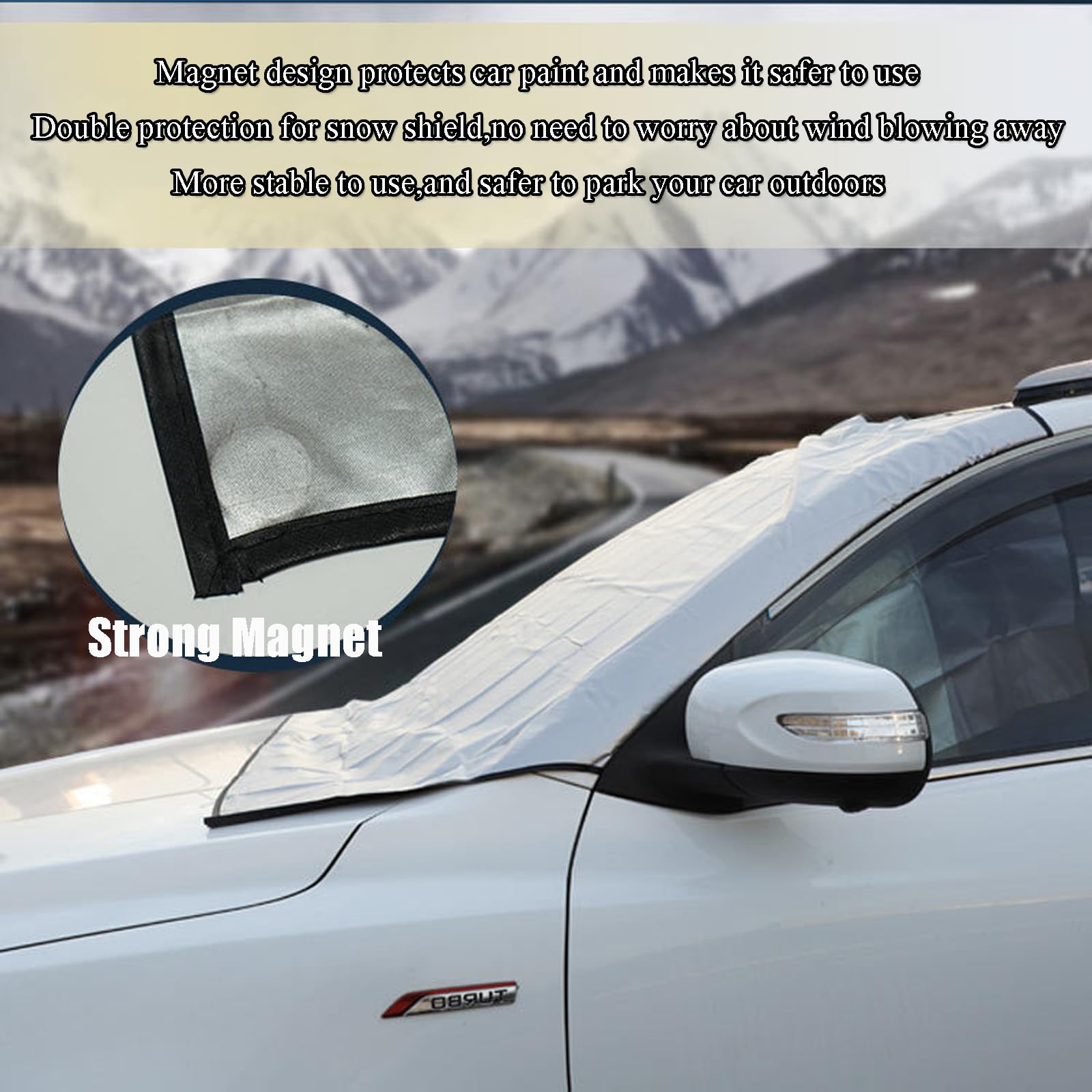 Exterior Windshield Cover - Made of 190T Silver-Plated Fabric with Magnetic Fit & Mirror Covers, All-Season Frost Shield for SUV