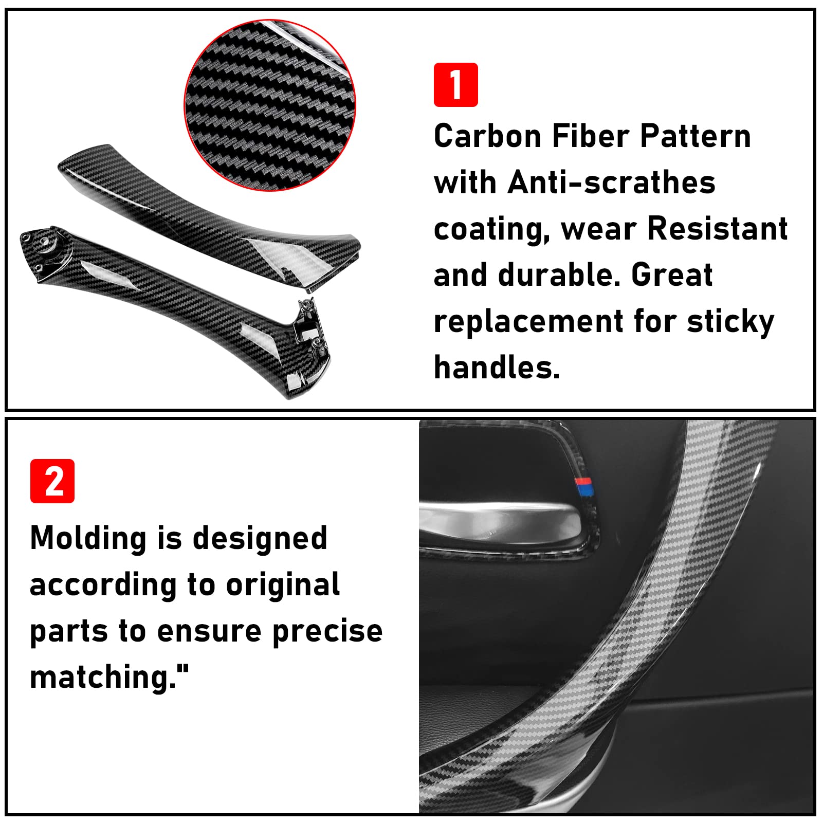 Jaronx Compatible With Bmw 3 Series Door Handle E90/E91/E92/E93 2004-2011, 6Pcs Door Pull Handle Replacement Left/Right Interior