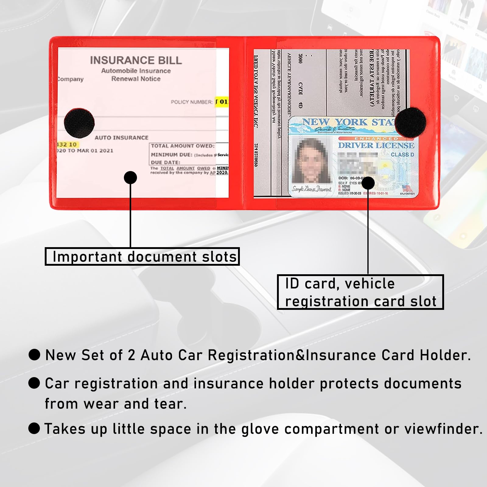 Kewucn 2 Pack Car Registration Insurance Holder, 10.55 ' '  4.8 ' ' Essential Auto Card Glove Box Organizer, Vehicle Interior Ac