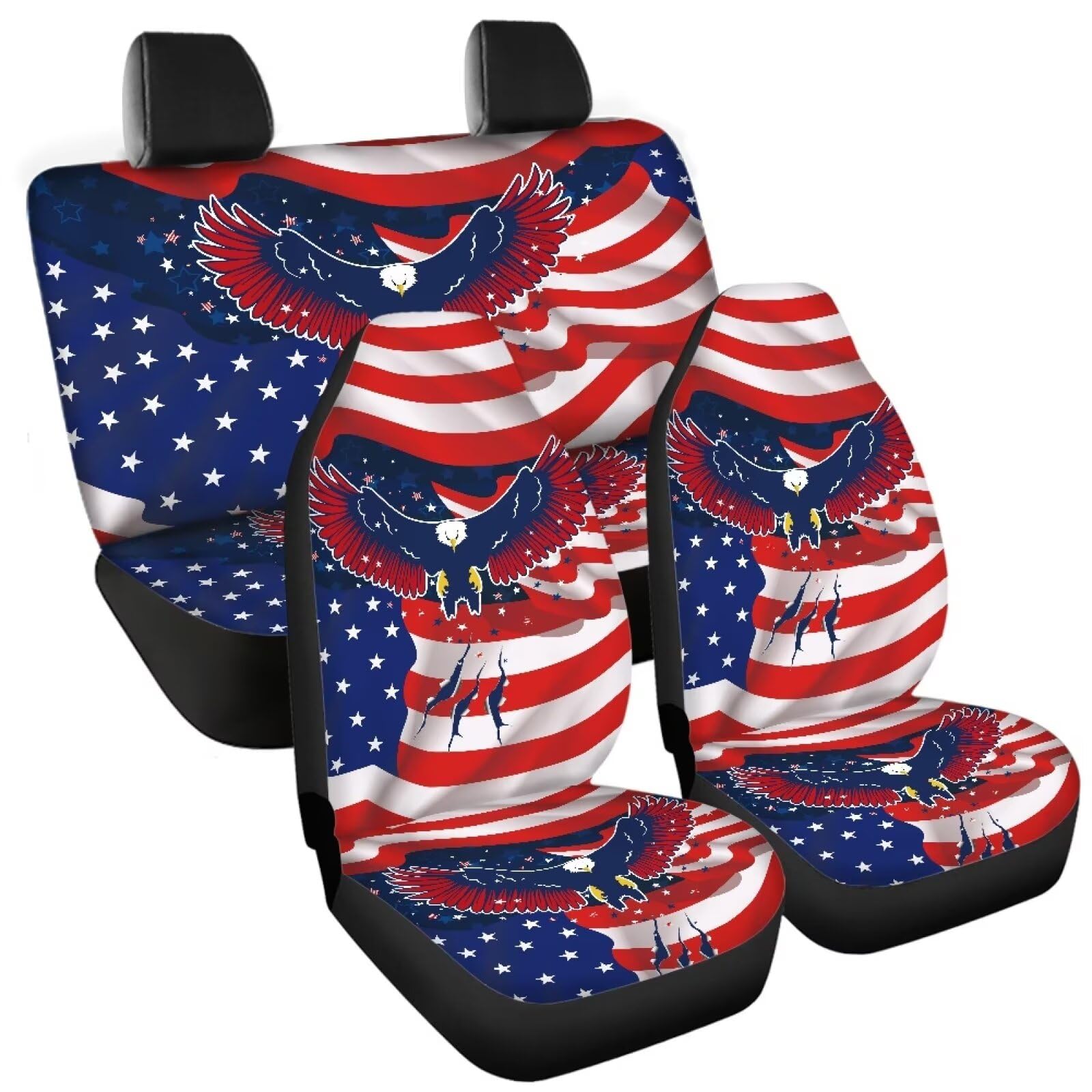 Tomeusey Car Seat Covers 4 Pcs for Women USA Flag Eagle Front and Back Automotive Accessories Seat Covers Soft Vehicle Protector