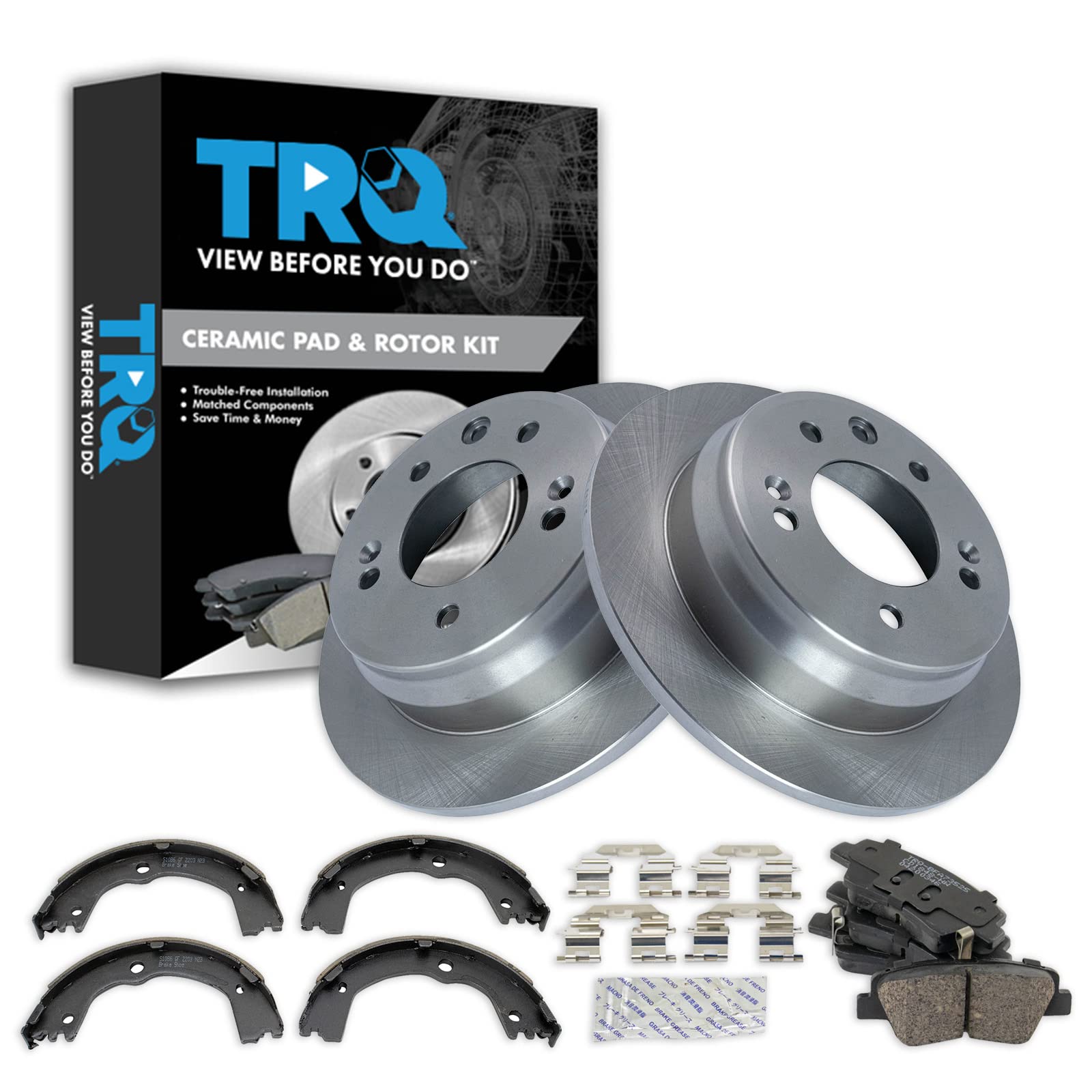 Trq Rear Brake Pad & Rotor Kit Brake Pads Brake Rotor Parking Brake Shoe Set Ceramic Compatible With 2016 Kia Sportage