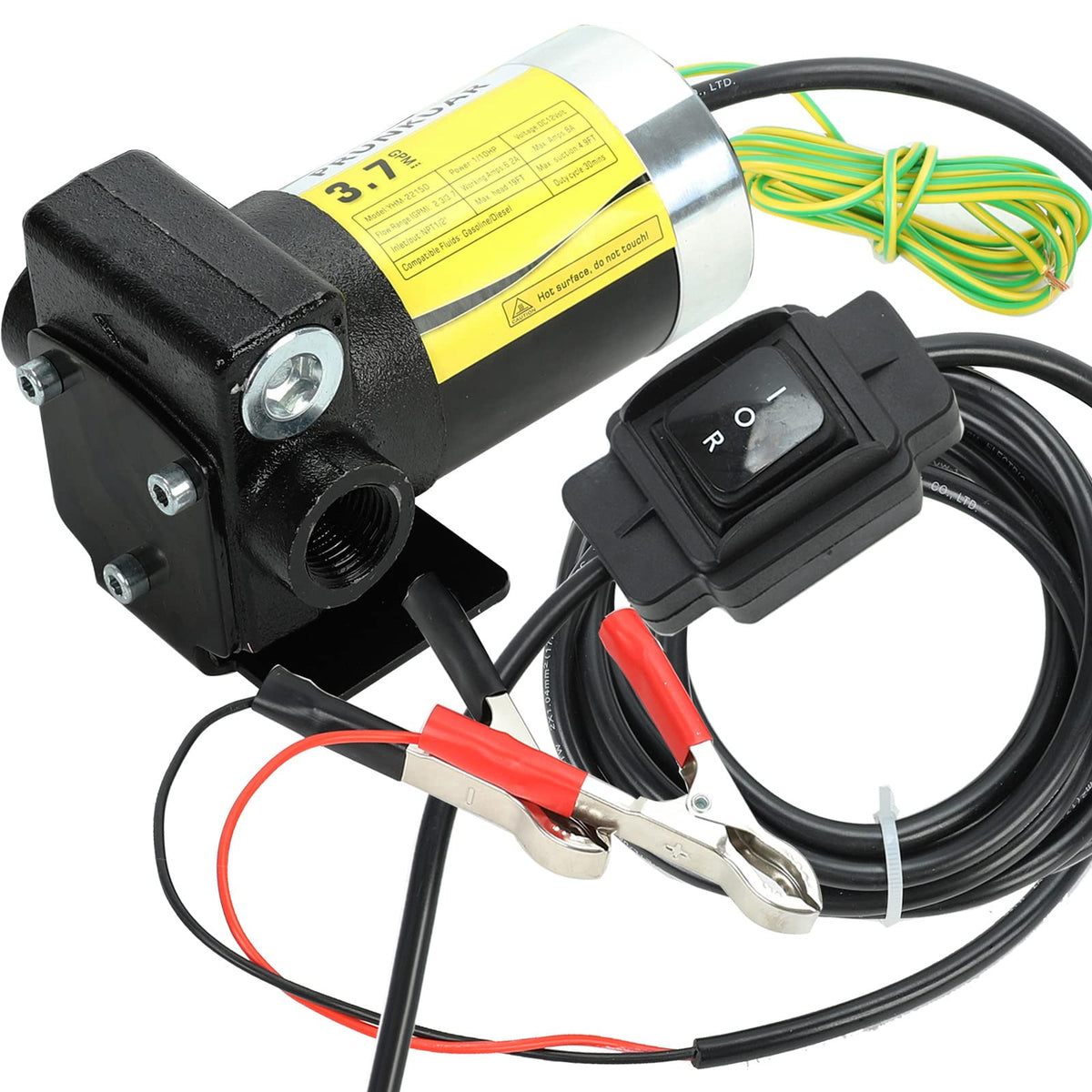 PRUNkuar 12V Fuel Transfer Pump Automatic Gasoline 3.7GPM DC Diesel Transfer Pump with Forward and Reverse Pumping, Portable Fue