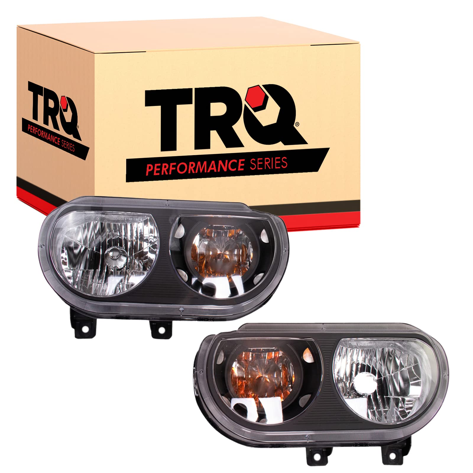 Trq Headlight Assembly Set Headlights Driver & Passenger Side Compatible With 2008-2014 Dodge Challenger Ch2518137 Ch2519137