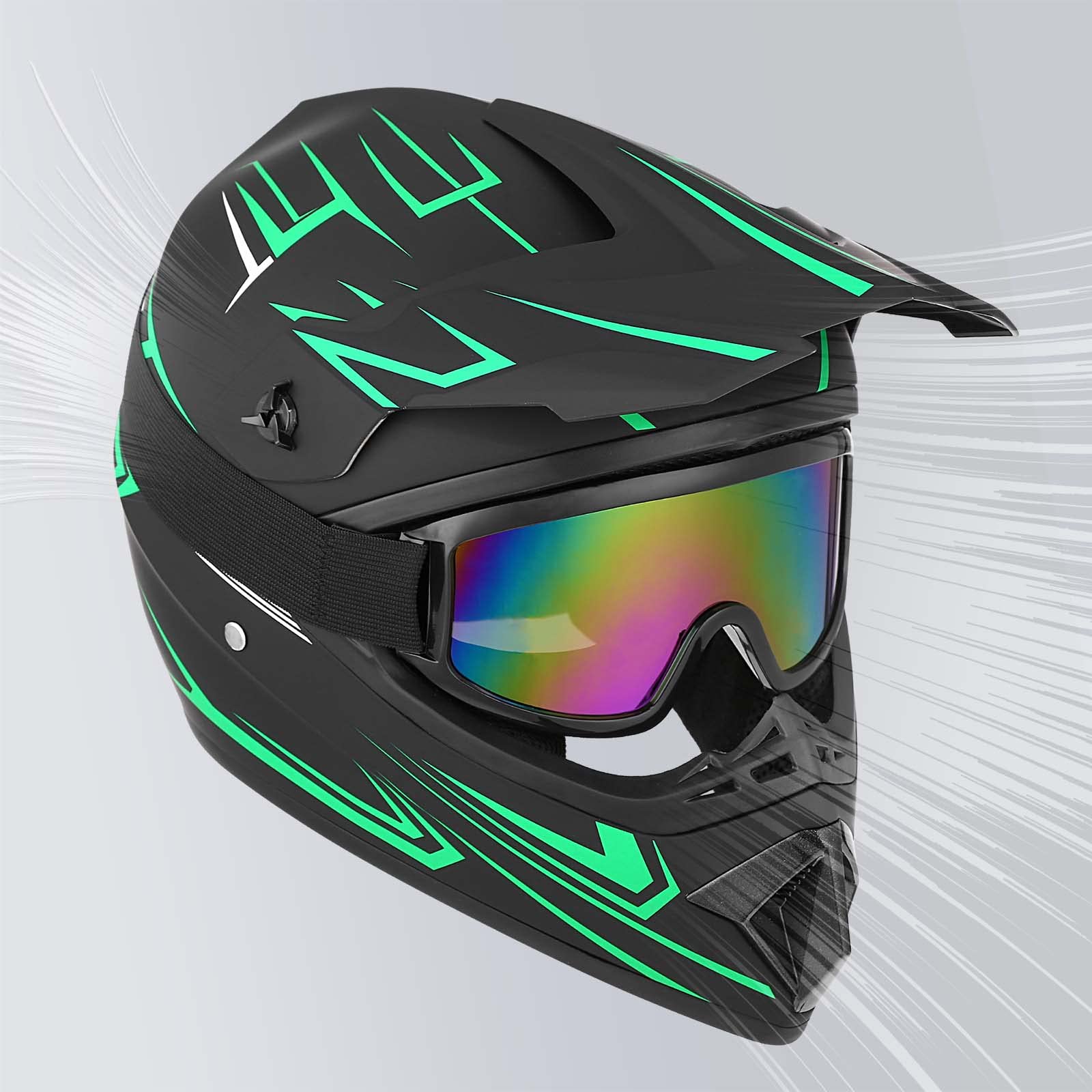 Yesmotor Youth Kids Motocross Helmet Full Face Motorcycle Dirt Bike Off-Road Mountain Bike Bmx Mx Atv Helmet- Dot Approved With(Gloves Goggles Mask) 4Pcs Set (Green,M)