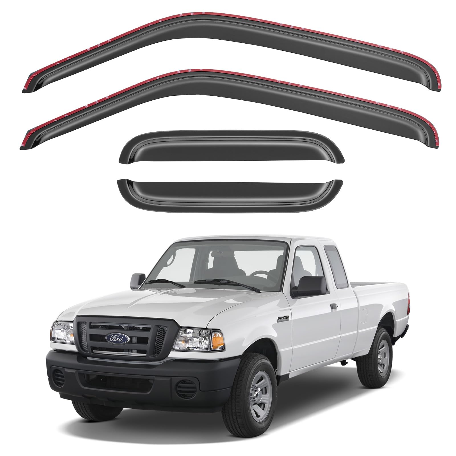 Cxdar Window Rain Guards For 1999-2011 Ford Ranger Supercab, In-Channel Vent Visors Shades Wind Deflectors For 99-08 Mazda B3000