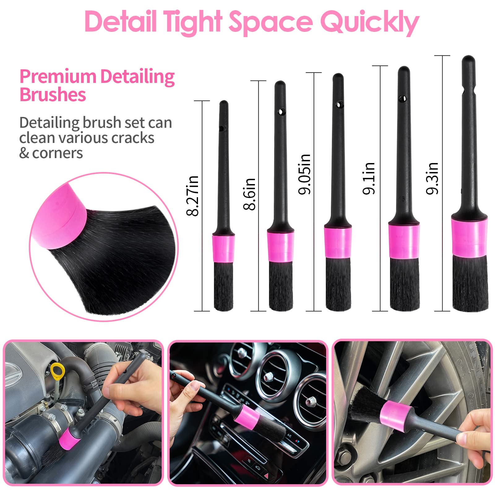 Vioview Pink Car Cleaning Kit, Car Detailing Kit Interior Cleaner With Windshield Cleaning Tool, Detailing Brush Set, Cleaning G