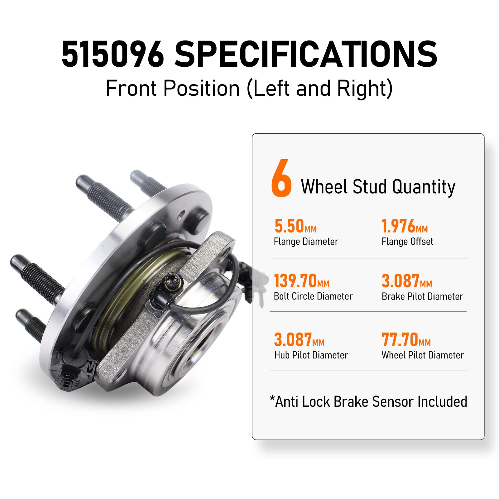 MACEL 515096 Front Wheel Hub Bearing Assembly Compatible with Chevy Tahoe, Silverado 1500, Suburban 1500, Avalanche, Cadillac Es