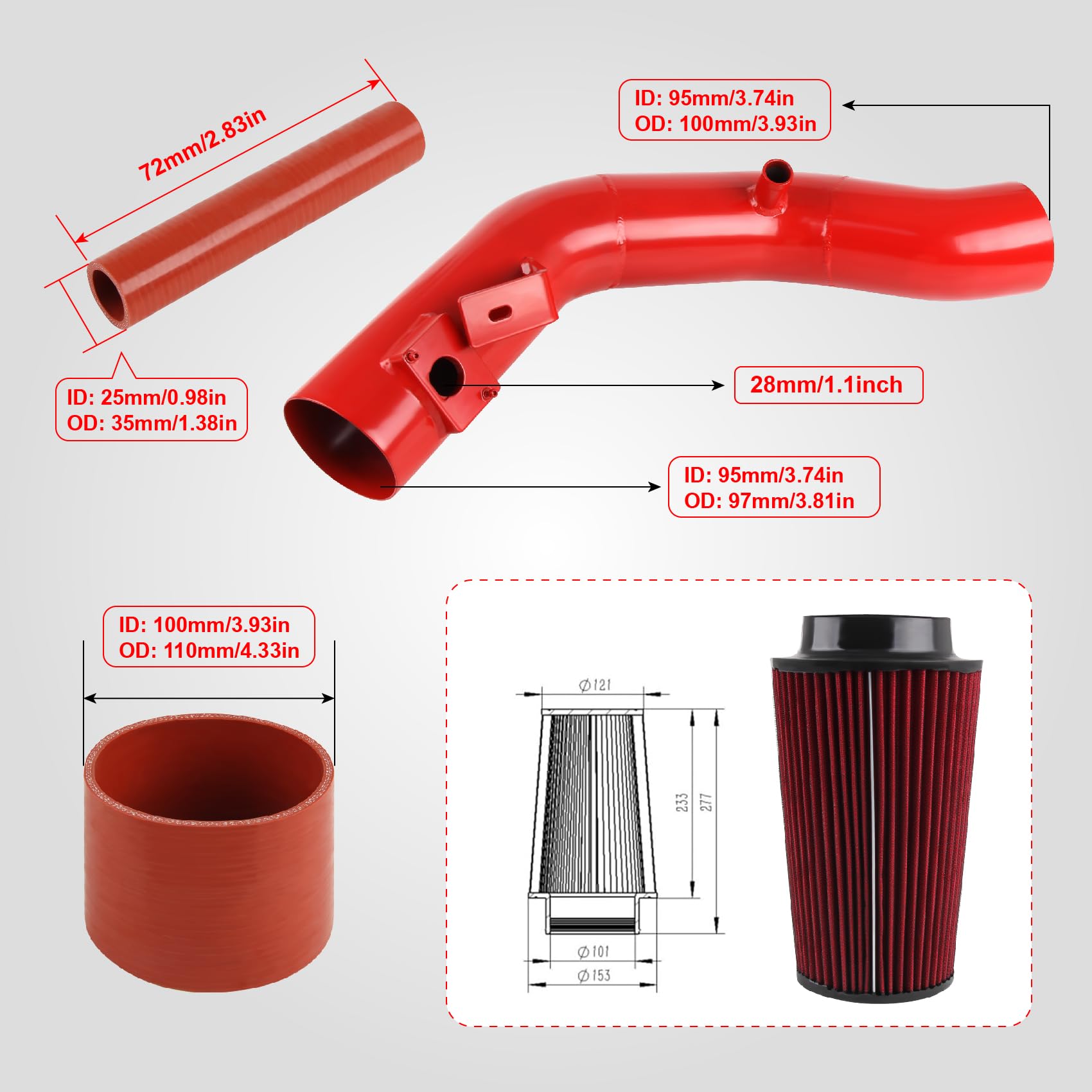 6.0 Cold Air Intake Kit Compatible with Ford F250 F350 Excursion 2003-2007 6.0L Diesel Engines (Red)