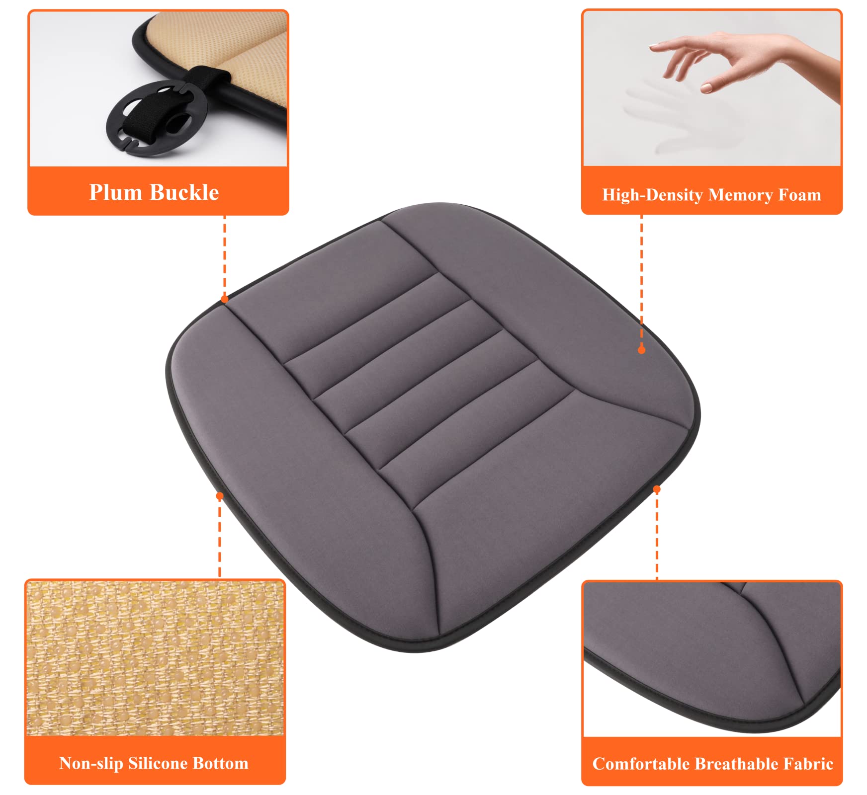 Kingphenix Car Seat Cushion With 1.2Inch Comfort Memory Foam, Seat Cushion For Car And Office Chair (Grey)