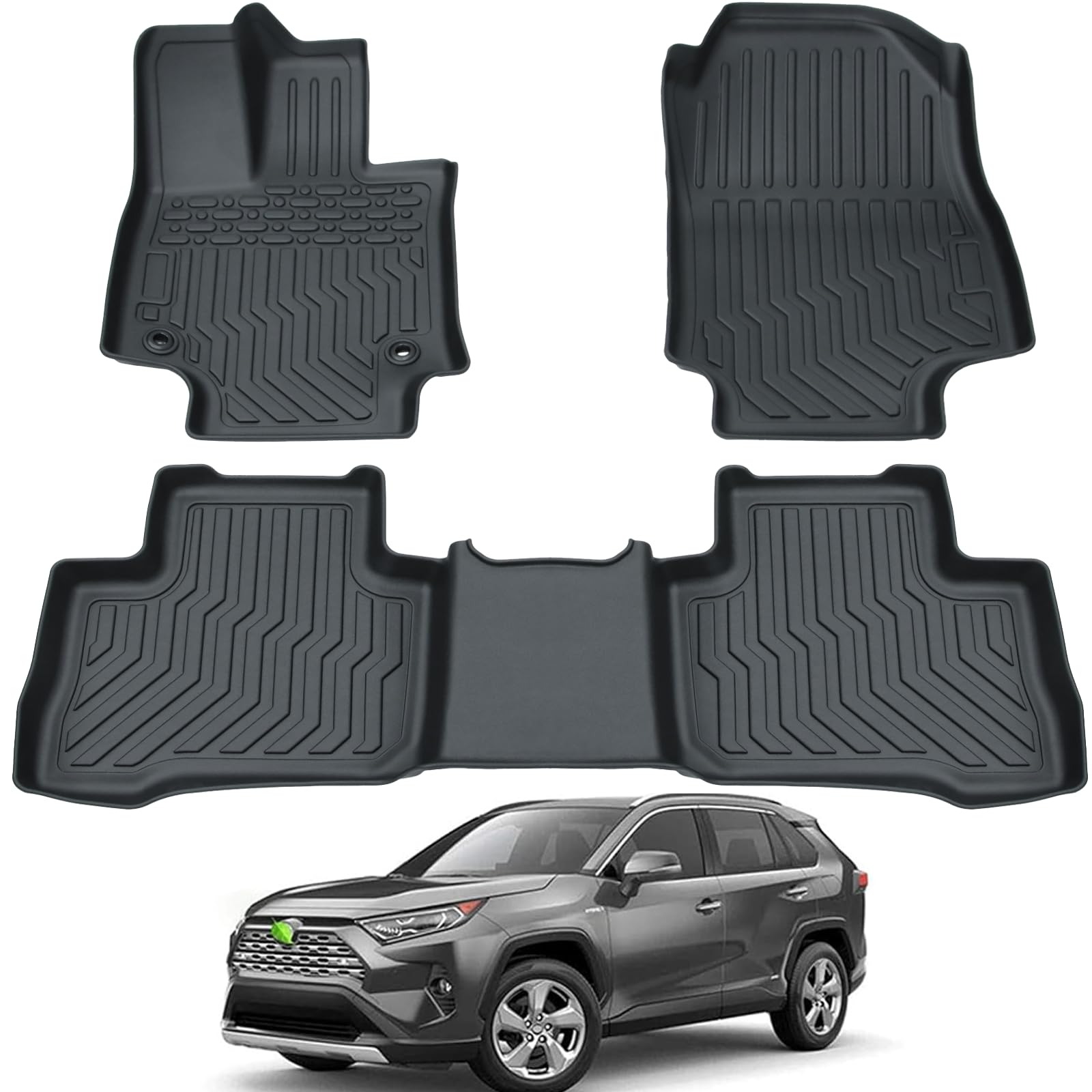 All-Weather Car Floor Mats For 2019-2023 Toyota Rav4(Not Hybrid/Prime), Tpe Rubber Full Set Includes 1St And 2Nd Rows Maximum Co
