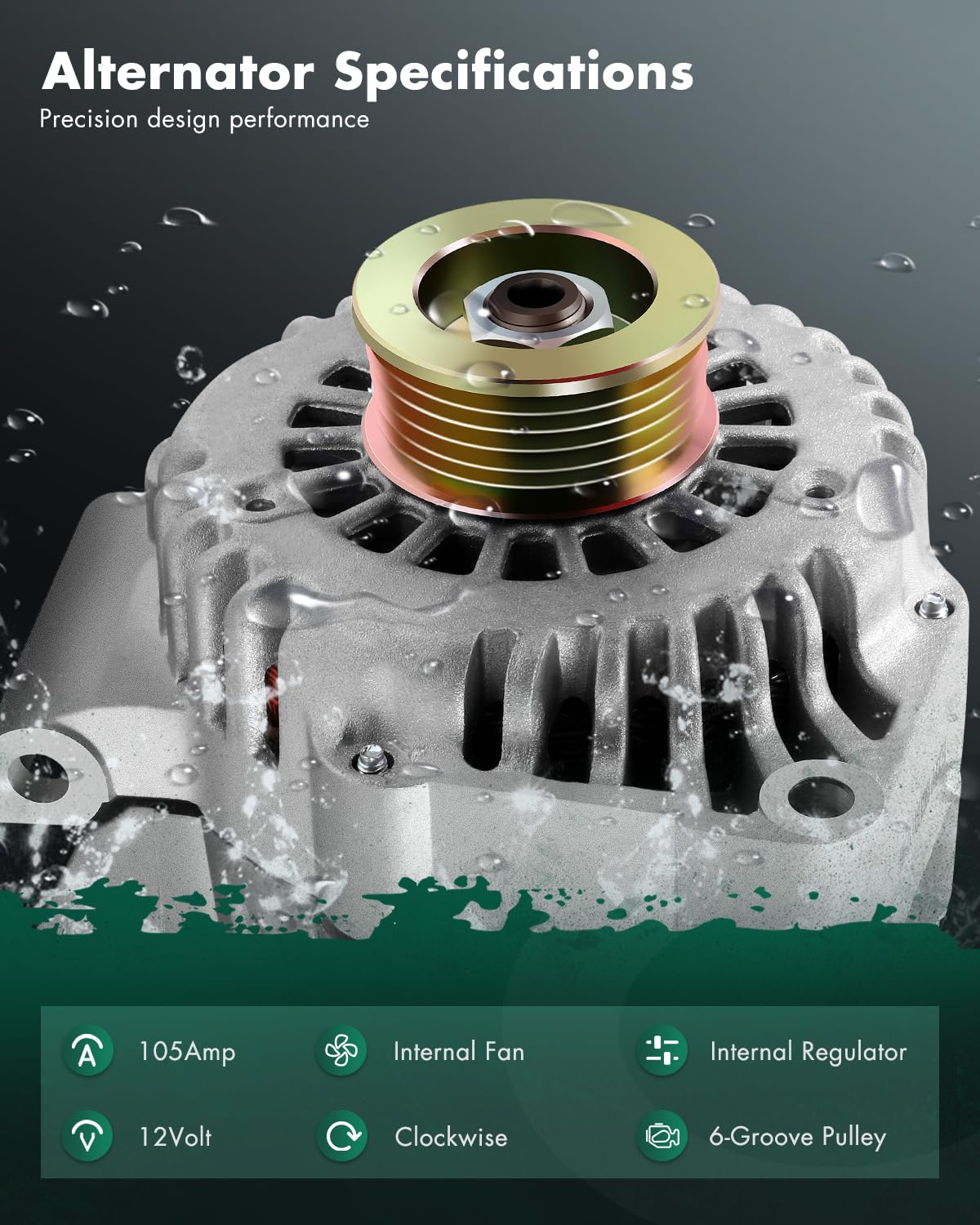 SCITOO Alternator Fits for Buick Regal, for Chevy for Impala, for Monte Carlo V6 3.8L 2002-2004 - 12V 105Amp CW 6-Groove Pulley,