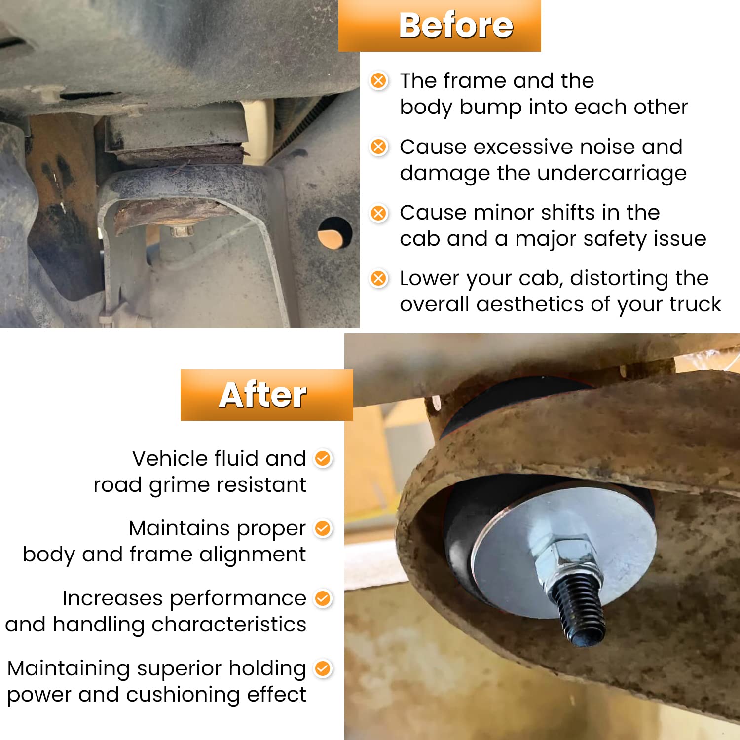 Body Mount Bushing Set Kit for Ford F-150 F-250 F-350 1980-1998 2WD 4WD Polyurethane Body Cab Mounts & Steel Sleeves & Hardware