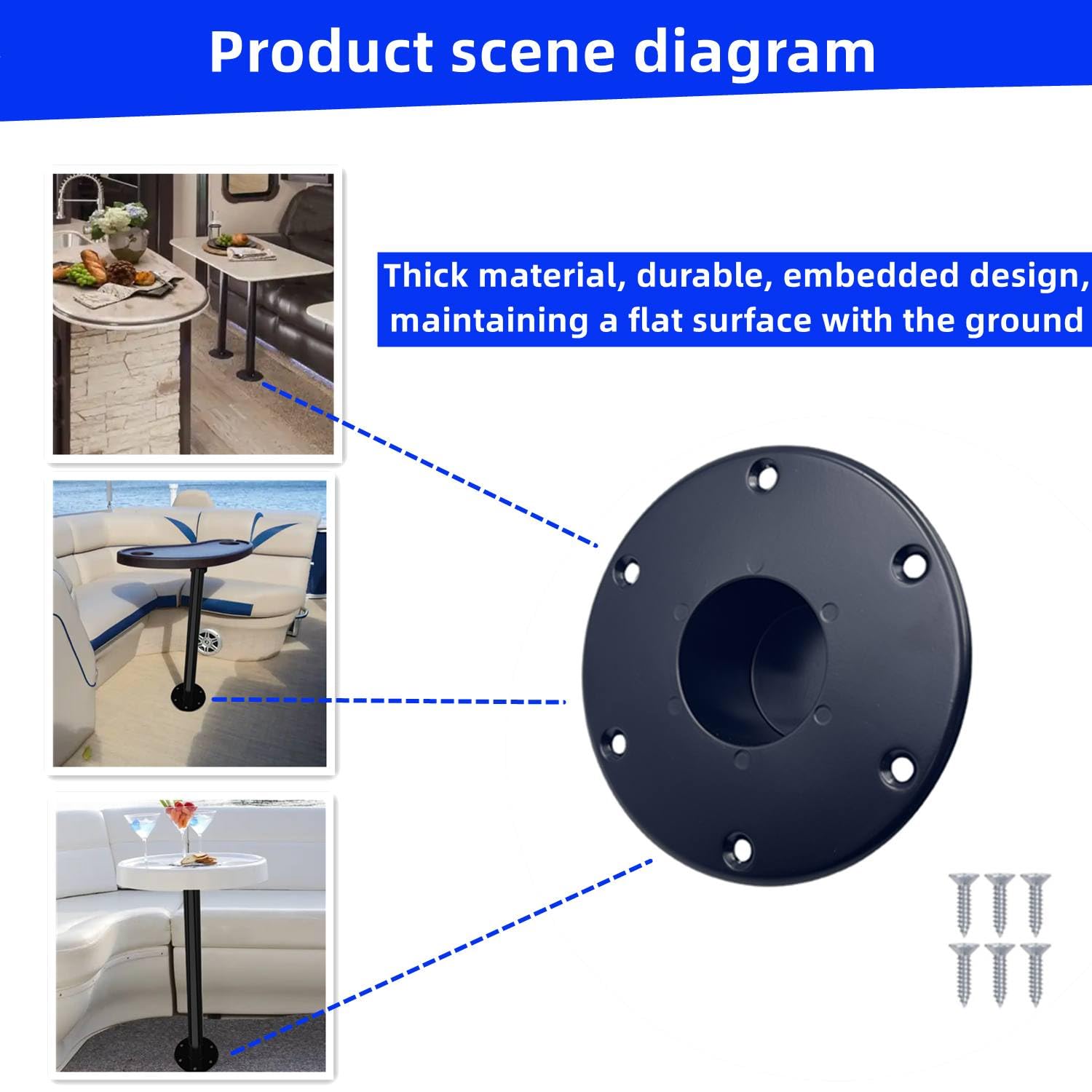 YJNAUPAI RV Trailer Pedestal Base Round Flush Mount Table Leg Base, Aluminum RV/Boat Pedestal Table Base Flange - Floor Mounting