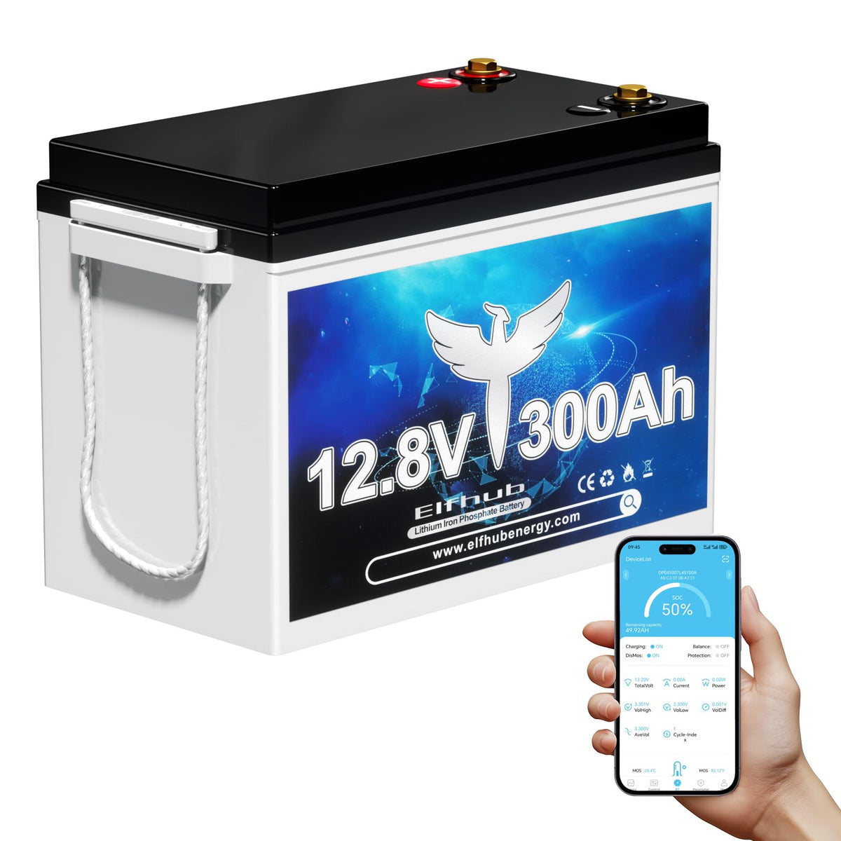 12V 300Ah Lithium LiFePO4 Battery, 200A BMS Rechargeable Lithium Iron Phosphate