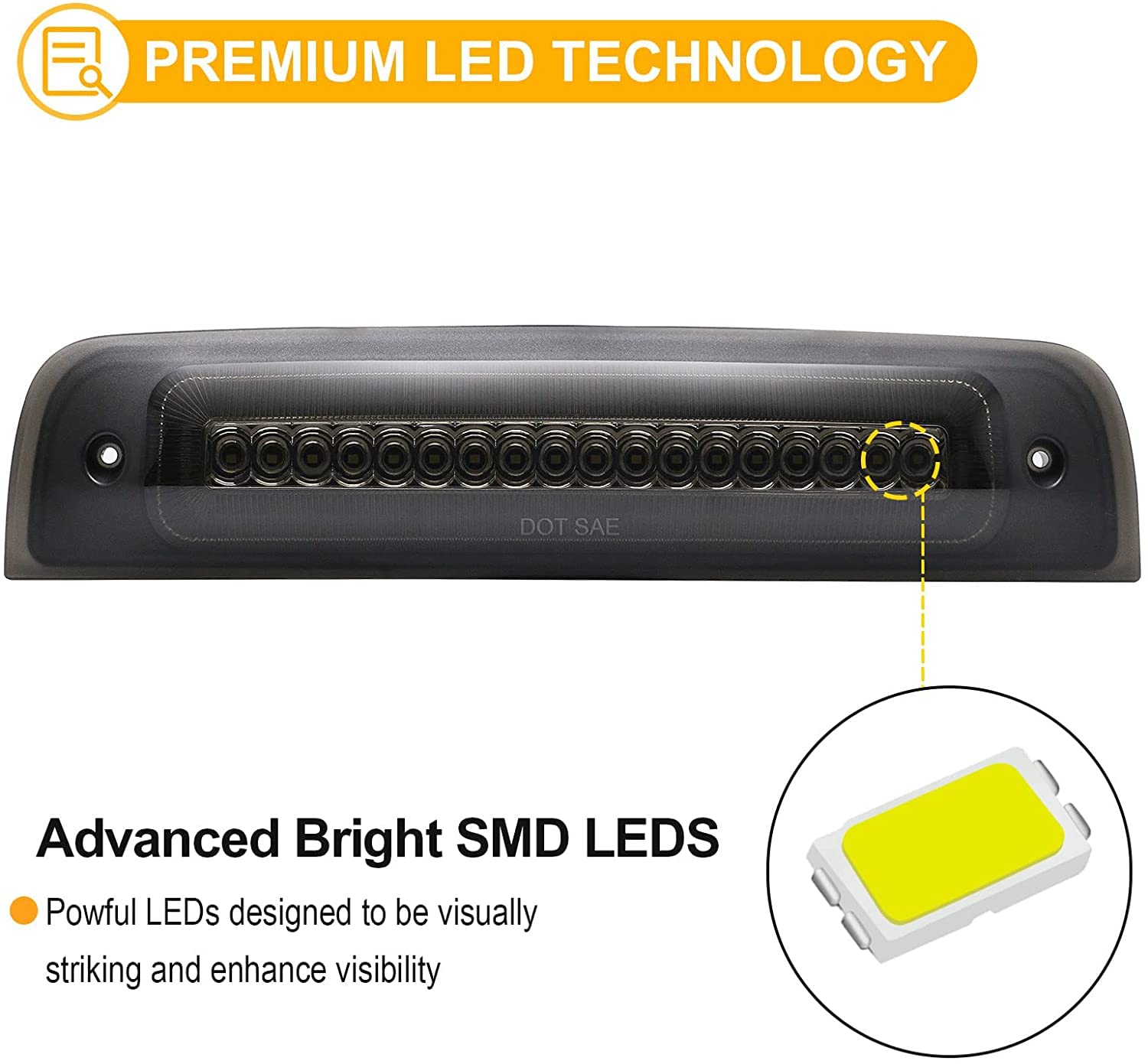 R&F Auto Led Strobe Third Brake Light Compatible With Ram 1500 2500 3500 4500 5500, 2010-2018, F1 Style Red Flash Smoked High Mo