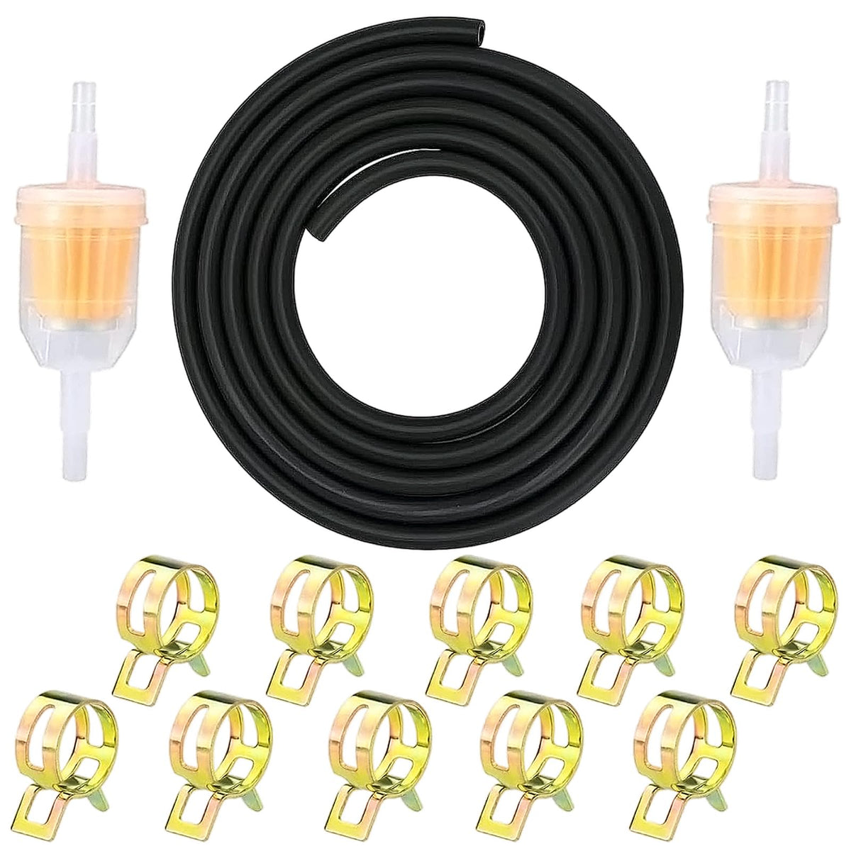 MEAJOO 1/4'' Inch ID Fuel Line Set - 2 Pcs 1/4 Inch & 5/16 Inch Fuel Filters + 2 Meter / 6-Foot  Inch Fuel Line + 10 Pcs 2/5'' I