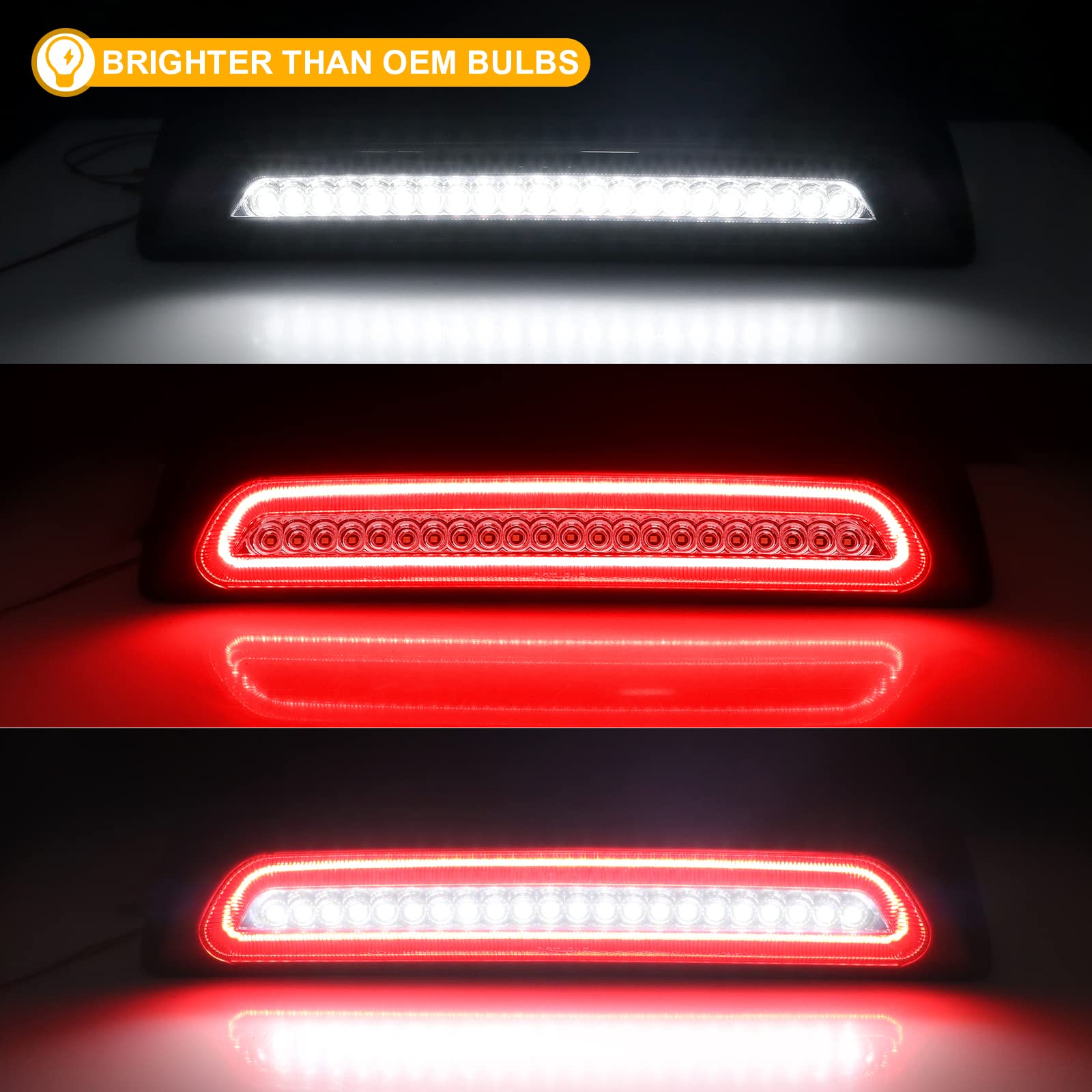 R&F Auto F1 Style Strobe Led Third Brake Light Replacement For Tundra 2007-2021 Pickup Trucks White Roof Cargo Light High Mount Stop Lamp Chmsl Red White Lens, Replace Oem# 81570-0C050, 81570-0C051