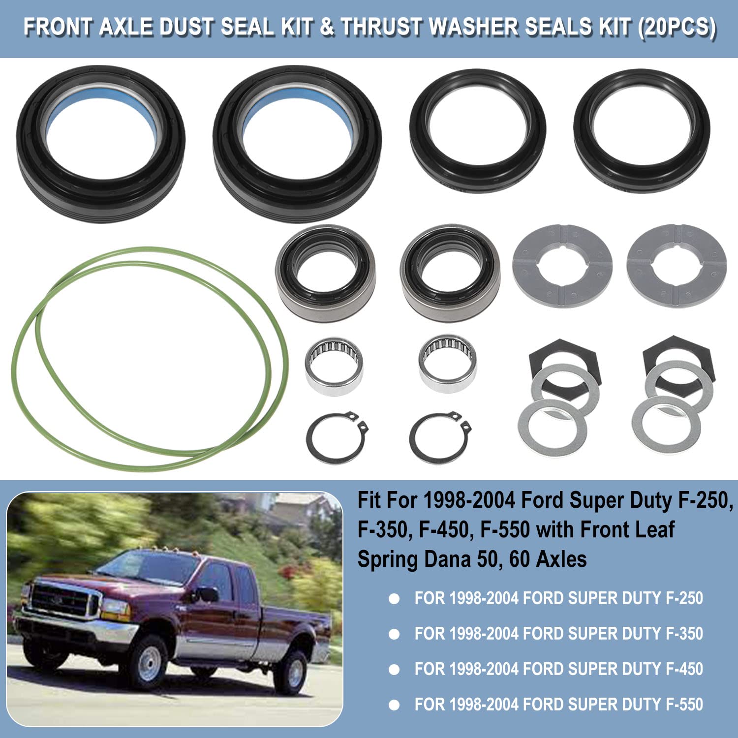 Outer Axle Dust Seal & Inner Tube Seal & Needle Bearing & Snap Ring & Thrust Washer Seals Kit Fit For Ford Super Duty Excursion
