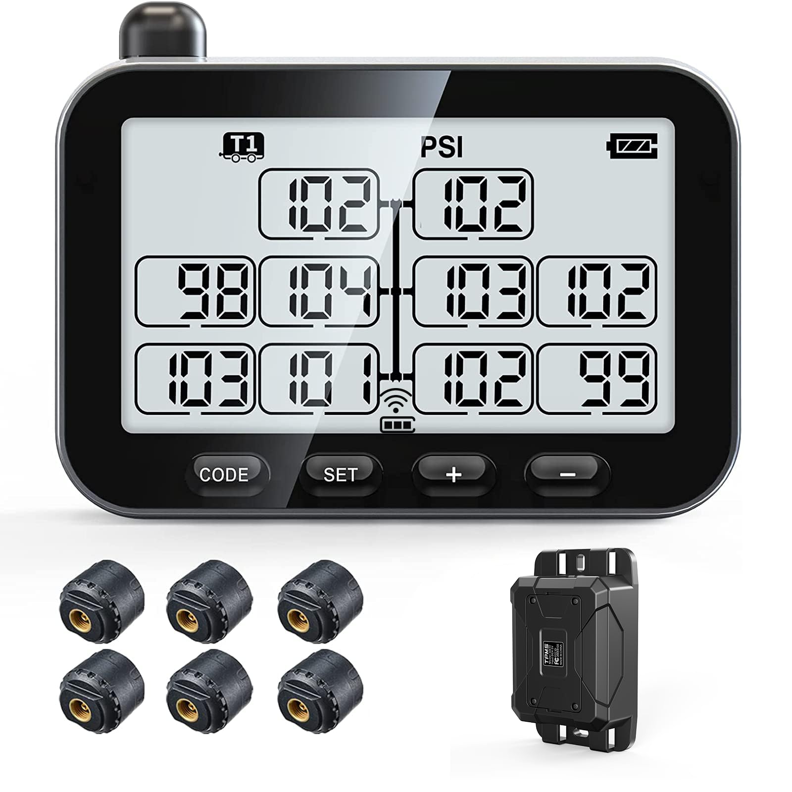 Guta Trailer Tire Pressure Monitoring System, Rv Tpms With 6 Sensors, 6 Alert Modes, Signal Booster, Power Saving Display, Long