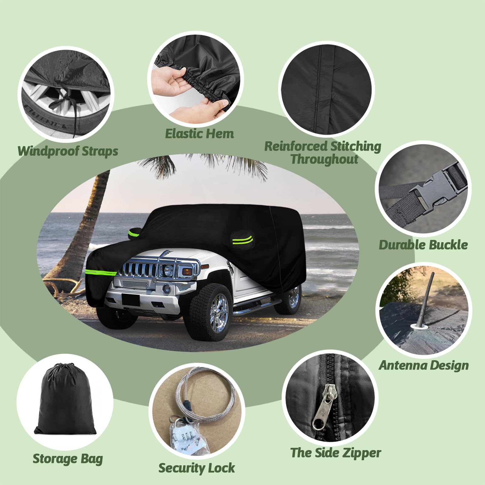 6 Layers Car Cover for Hummer H2 SUV 2002-2009, 210T Waterproof Sun Rain UV Dust Snow Protection Outdoor H2 Full Car Cover with