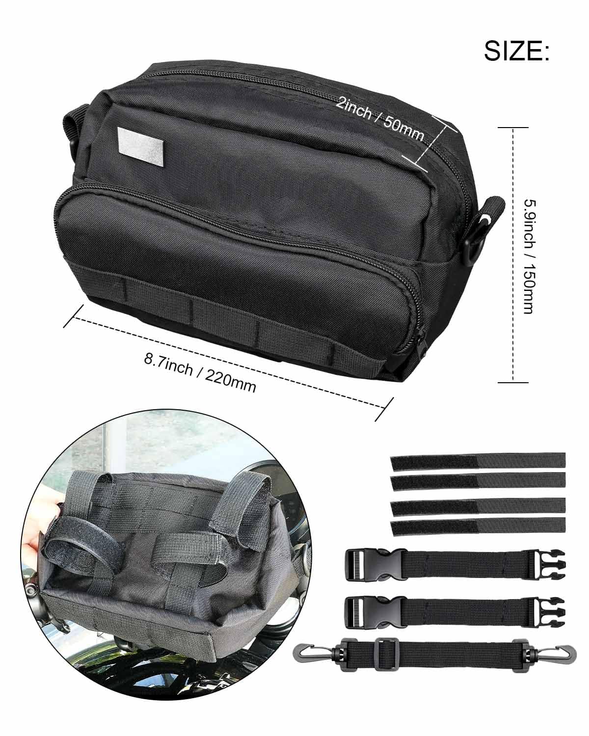 TIKSCIENCE Motorcycle Handlebar Bag Black Sissy Bar Bag Fit for Harley Bicycle Handlebar Bag Universal Fork Bag Fit for Cruiser