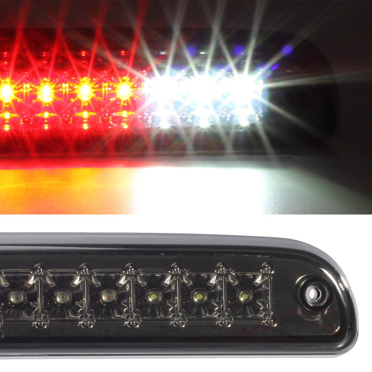 Partsam Red/White 12 Led Smoke Lens Chrome Housing Tail High Mount 3Rd Third Brake Light Cargo Lamp Waterproof Replacement For F