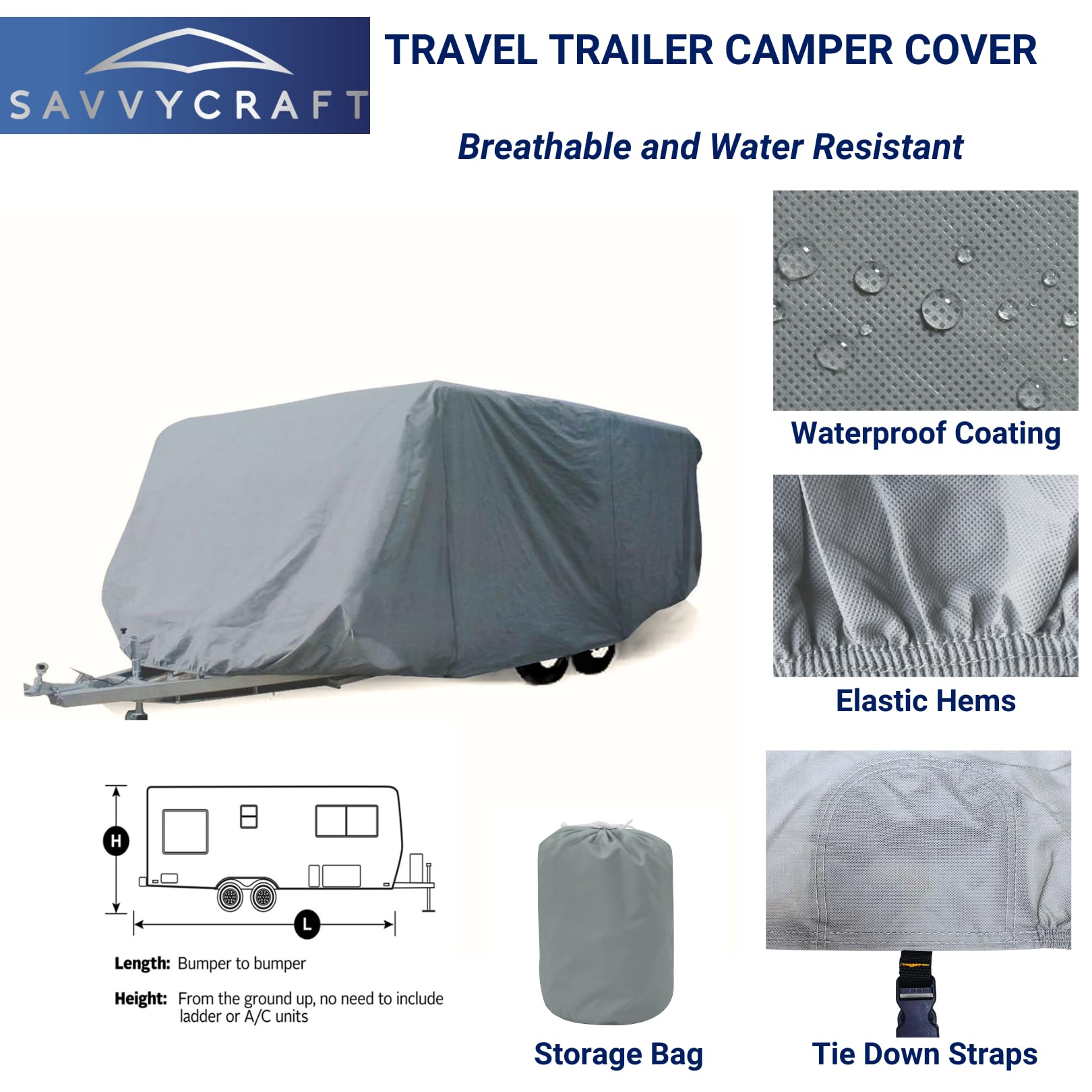 SavvyCraft Economic Guard Travel Trailer Camper Cover, Breathable RV Trailer Cover Fits 22 feet to 24 feet