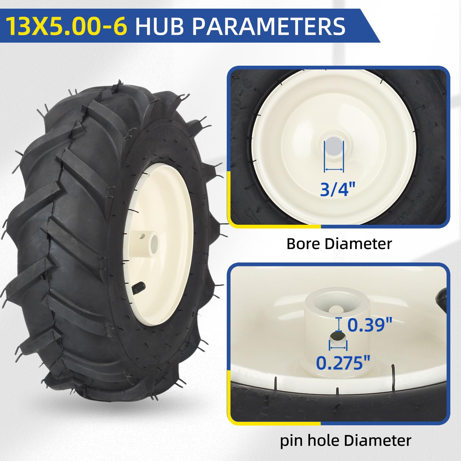 Gicool 13X5.00-6'' Tiller Tire And Wheel, ?3/4'' Axle Size?, 3-1/8'' Centered Hub, Compatible With Craftsman & Troy-Bilt Tiller