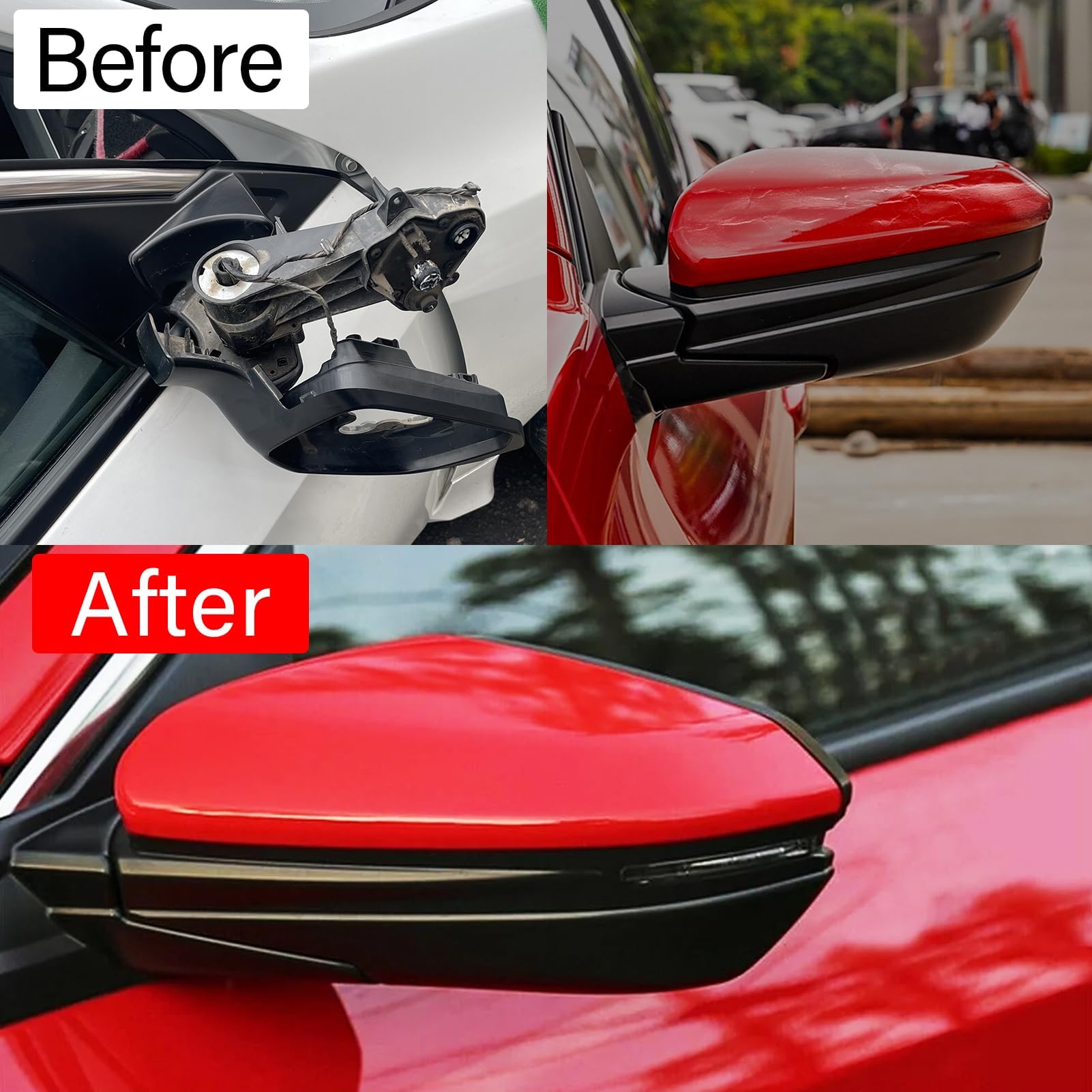 Moonlinks Compatible With 2016-2021 Honda Civic Driver Side Mirror Cover Replacement,Red Mirror Cap For 10Th Gen Civic,2019-2022