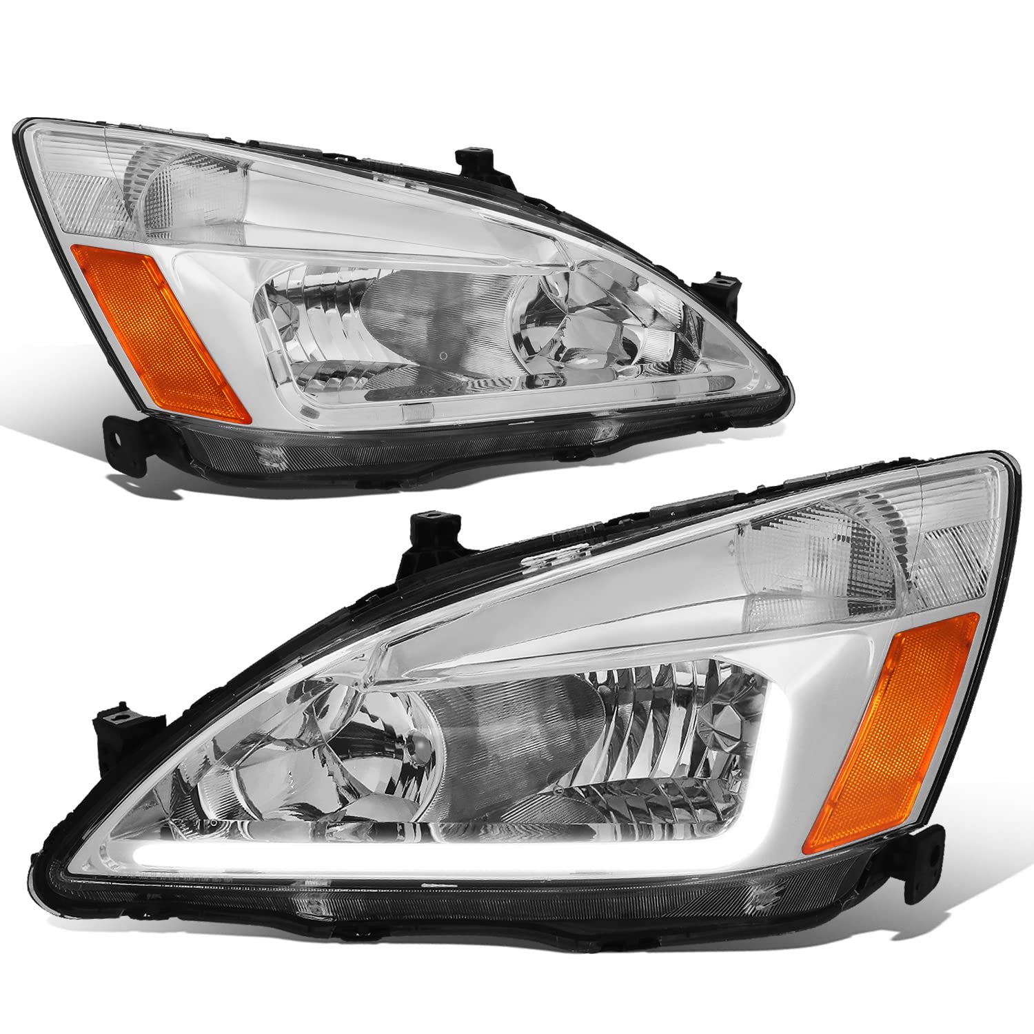 Dna Motoring Pair Headlight Assembly Compatible With 03-07 Honda Accord, Black Housing Clear Corner,Hl-Lb-Ha03-Bk-Cl1