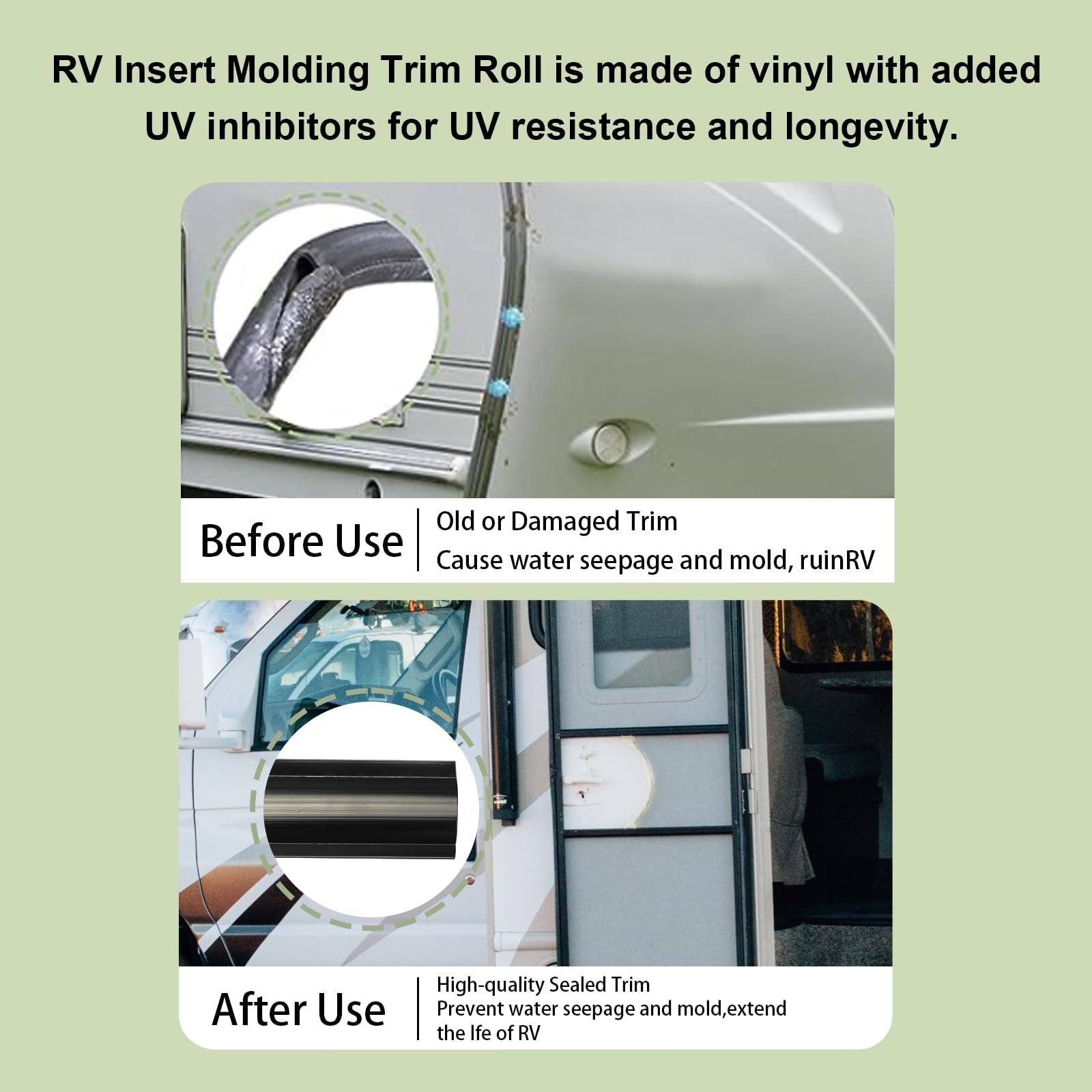 1'' Black Vinyl Trim Molding Screw Cover Rv Boat Camper Travel Trailer (50 Ft)